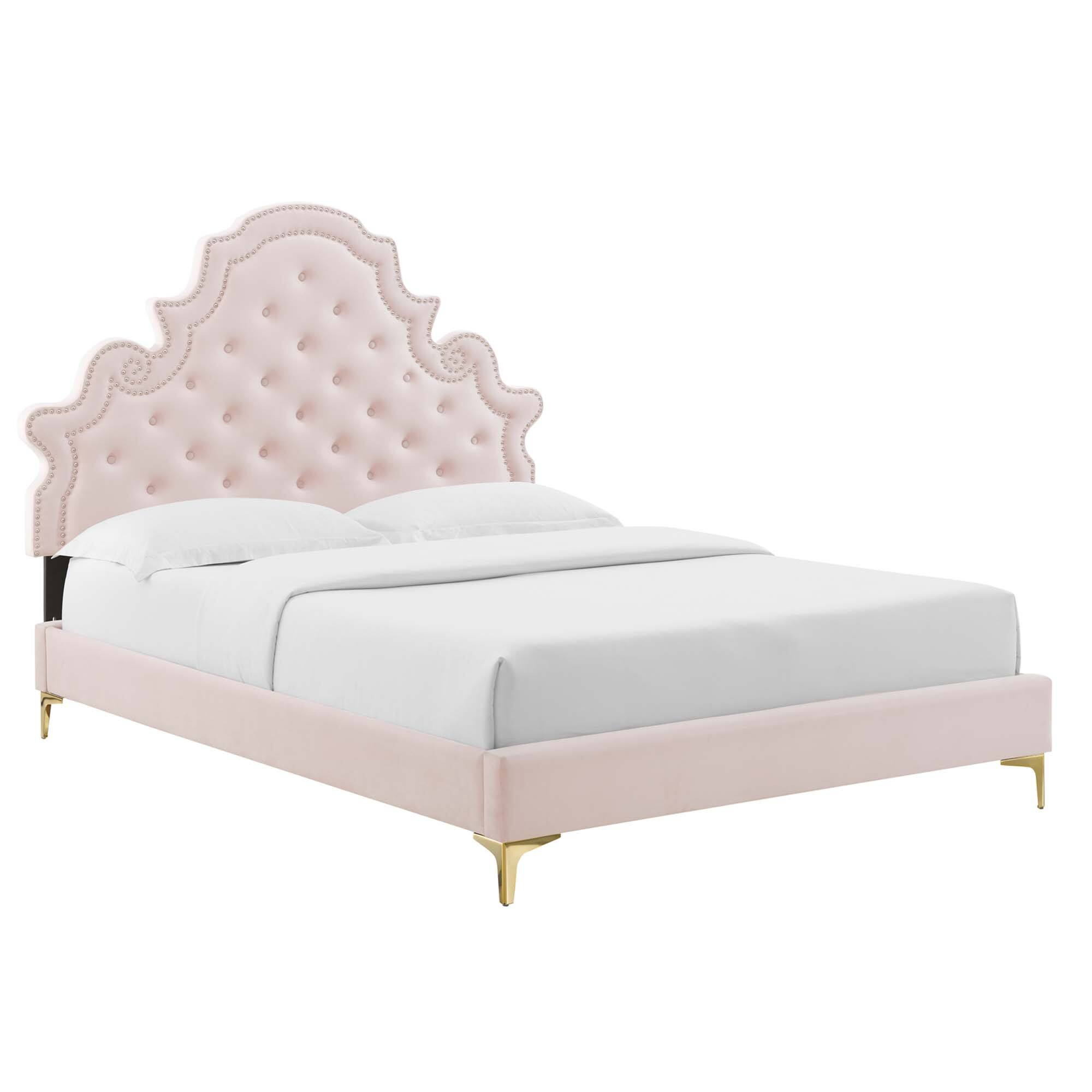 Angle. Modway - Primrose Performance Velvet Queen Platform Bed - Blue.