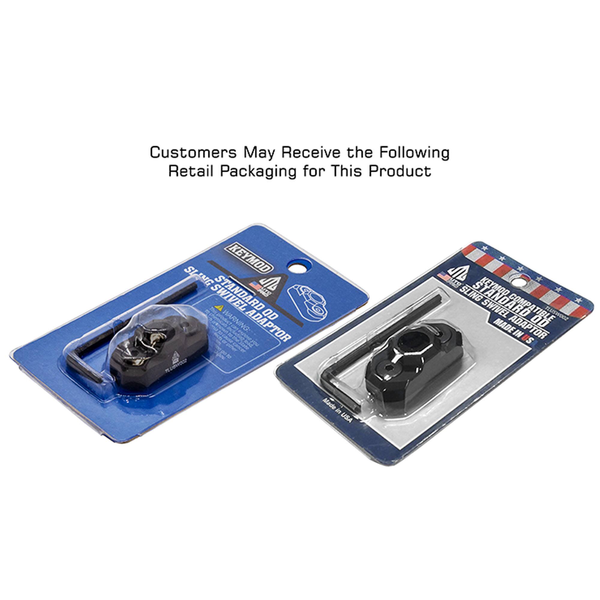 Customers May Receive the Following Retail Packaging for This Product

KEYMOD SLANG L SWIVEL F RD WARNING OD e ADAPTOR RLON JL MES SLING STANGARBTR STARD SWIVEL COMPATIBLE OD MADE ADAPTOR IN S

Made in USA
