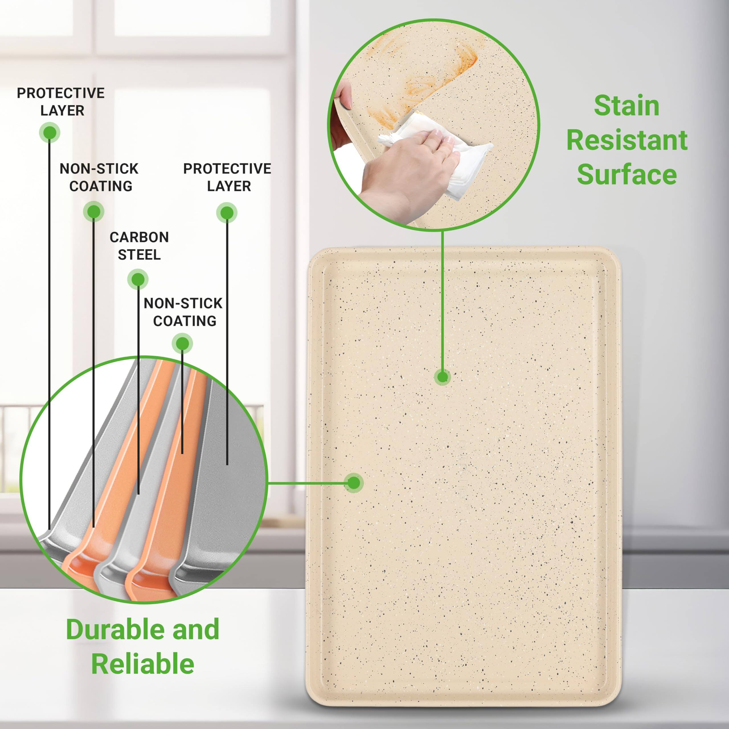 - Protective Layer
- Non-Stick Coating
- Carbon Steel
- Non-Stick Coating
- Protective Layer
- Stain Resistant Surface
- Durable and Reliable