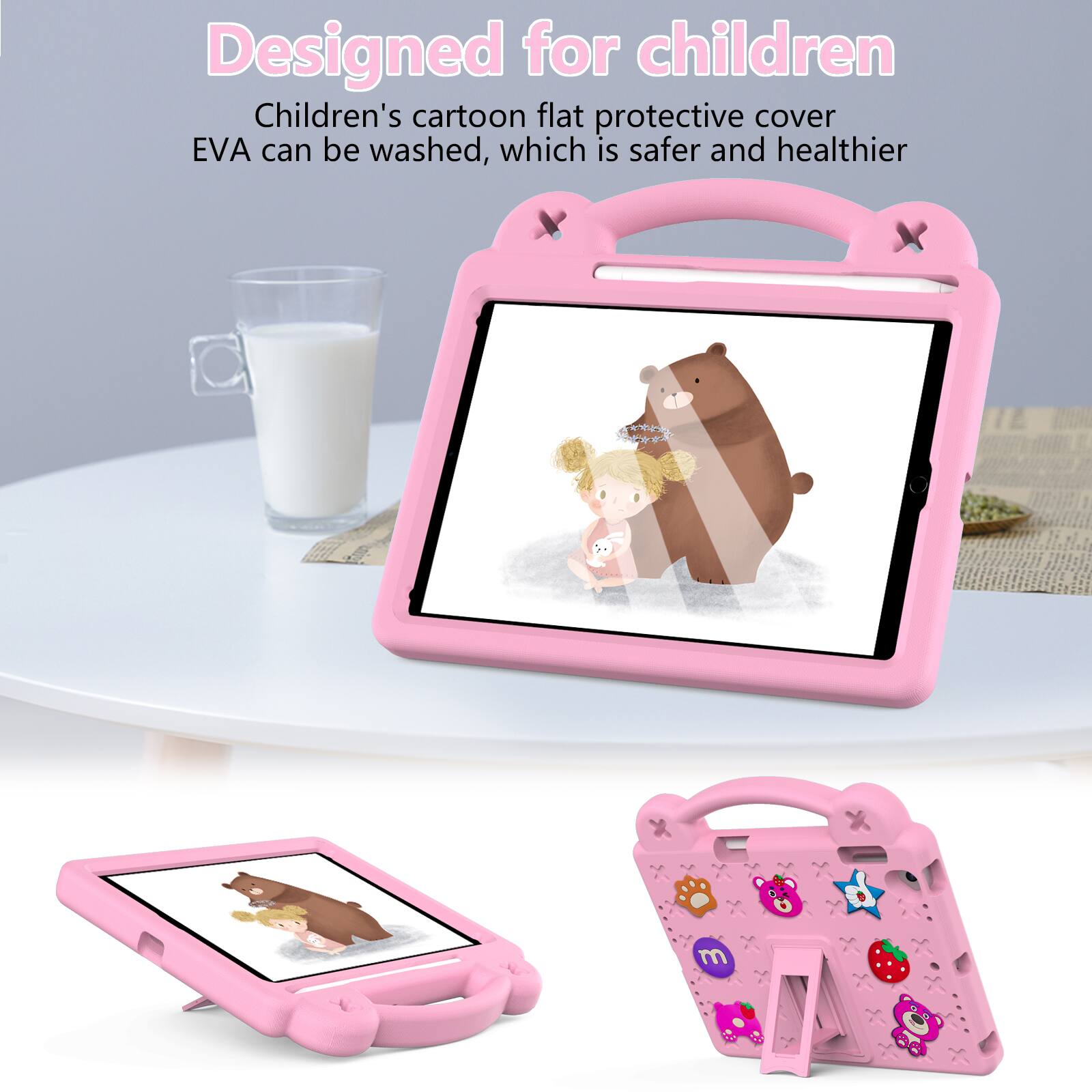 Designed for children  
Children's cartoon flat protective cover EVA can be washed, which is safer and healthier