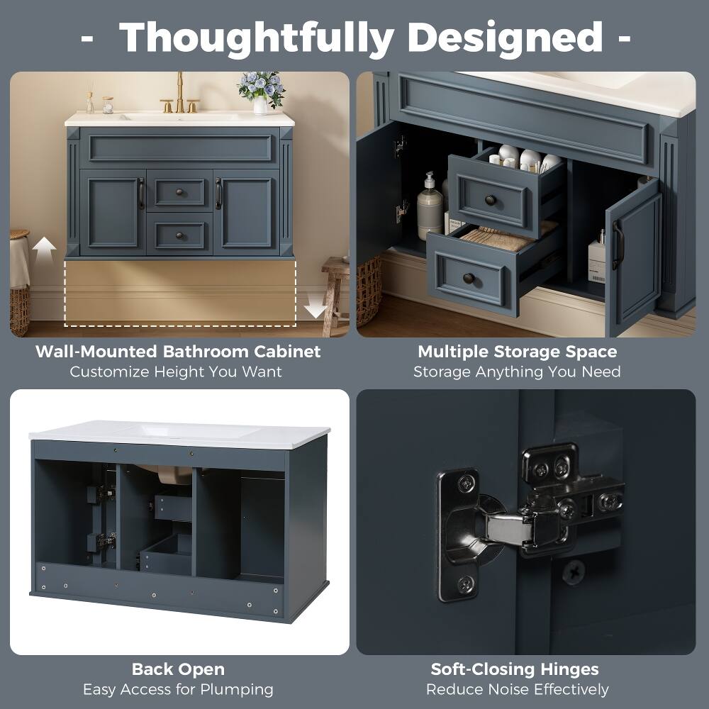 - Thoughtfully Designed
- Wall-Mounted Bathroom Cabinet Customize Height You Want
- Multiple Storage Space Storage Anything You Need
- Back Open Easy Access for Plumbing
- Soft-Closing Hinges Reduce Noise Effectively