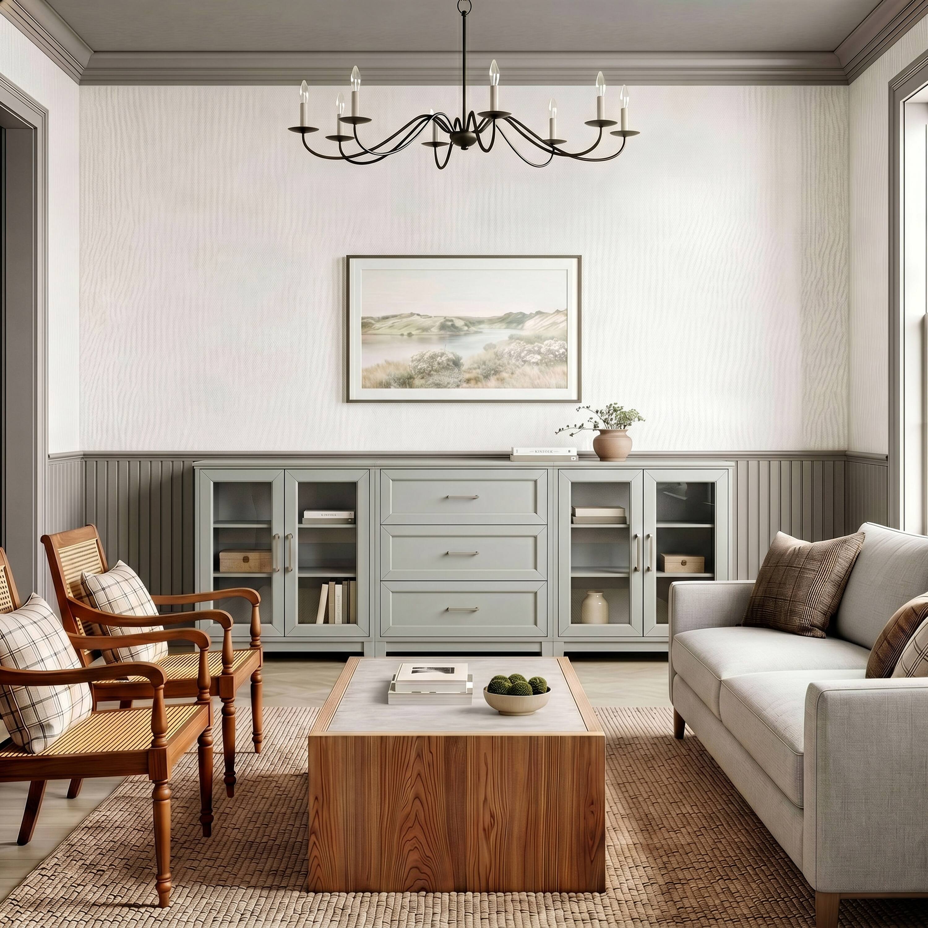 Alt View 5. Martha Stewart - Bedford 2-Piece Modular Cabinet and 3-Drawer Base Cabinet Set with Premium Hardware, Soft-Close Glass Doors - Bedford Gray/Brushed Stainless Steel Hardware.
