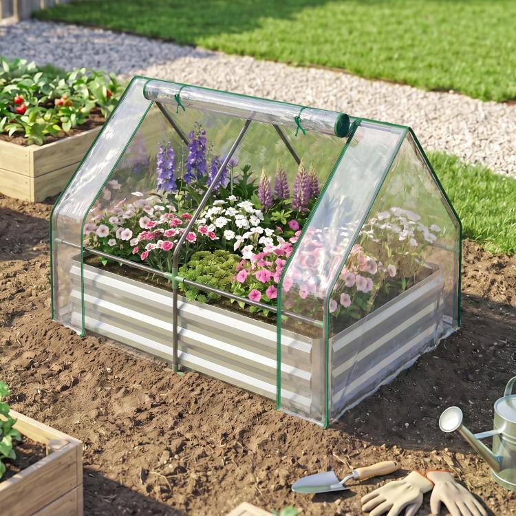 Alt View 9. PULUZ - Raised Garden Bed with Cover, Outdoor Galvanized Metal Planter Box Kit - Clear.