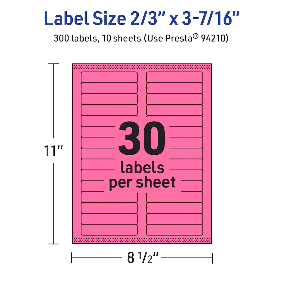 Avery Printable Rectangle Labels, Bright 2/3