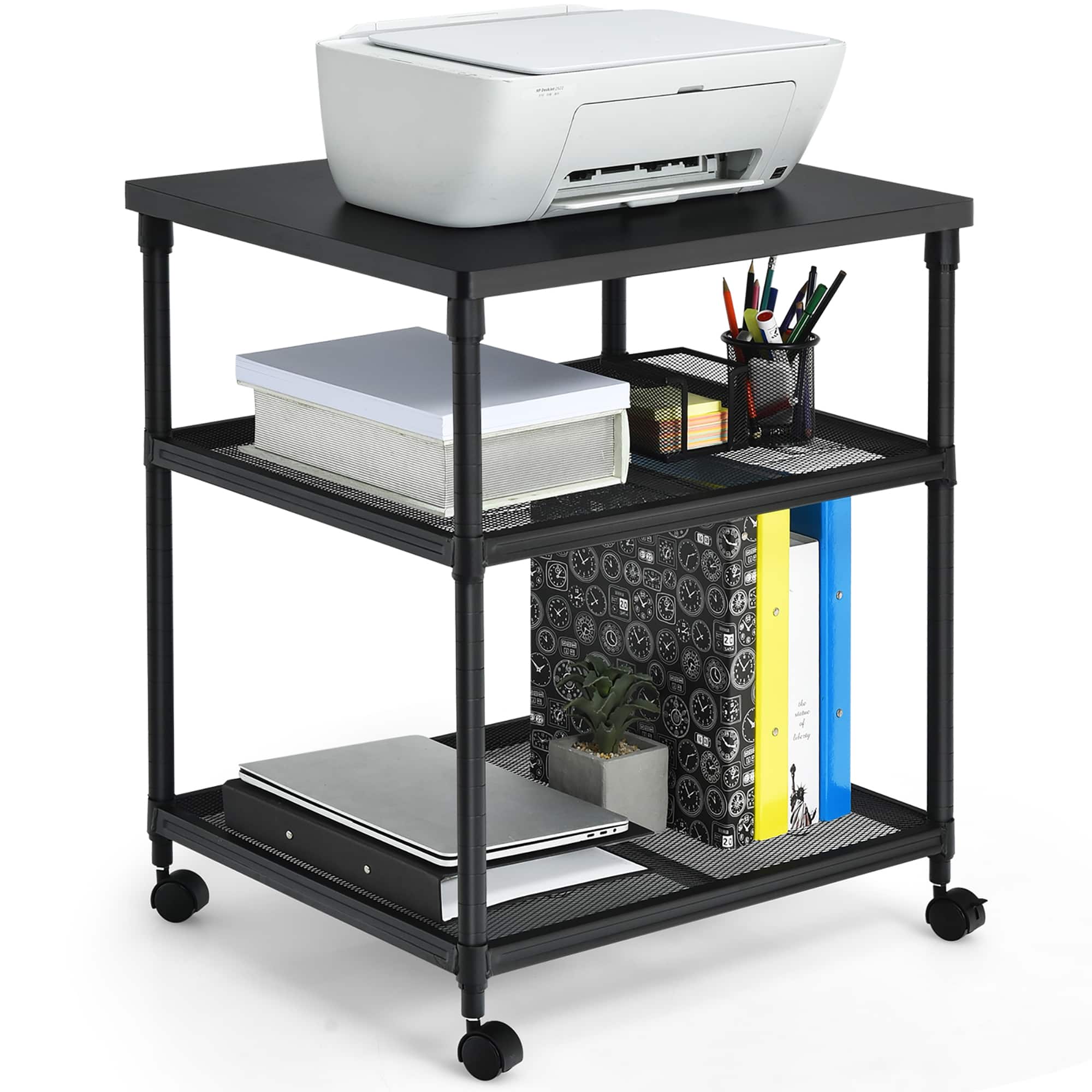 Front. Costway - Costway 3-Tier Printer Stand Rolling Fax Cart w/ Adjustable Shelf & Swivel Wheel Black - Black.