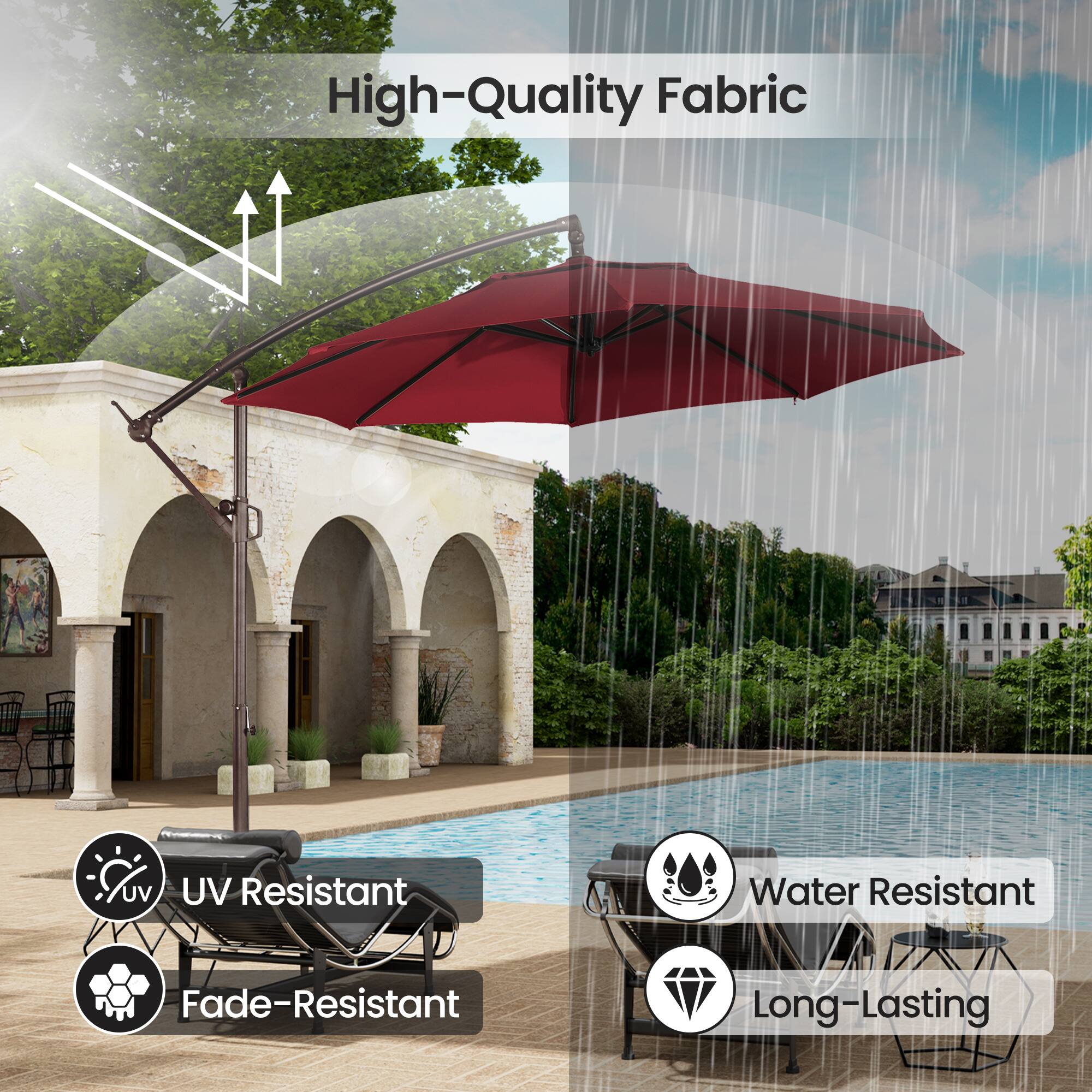 High-Quality Fabric  
UV Resistant  
Water Resistant  
Fade-Resistant  
Long-Lasting