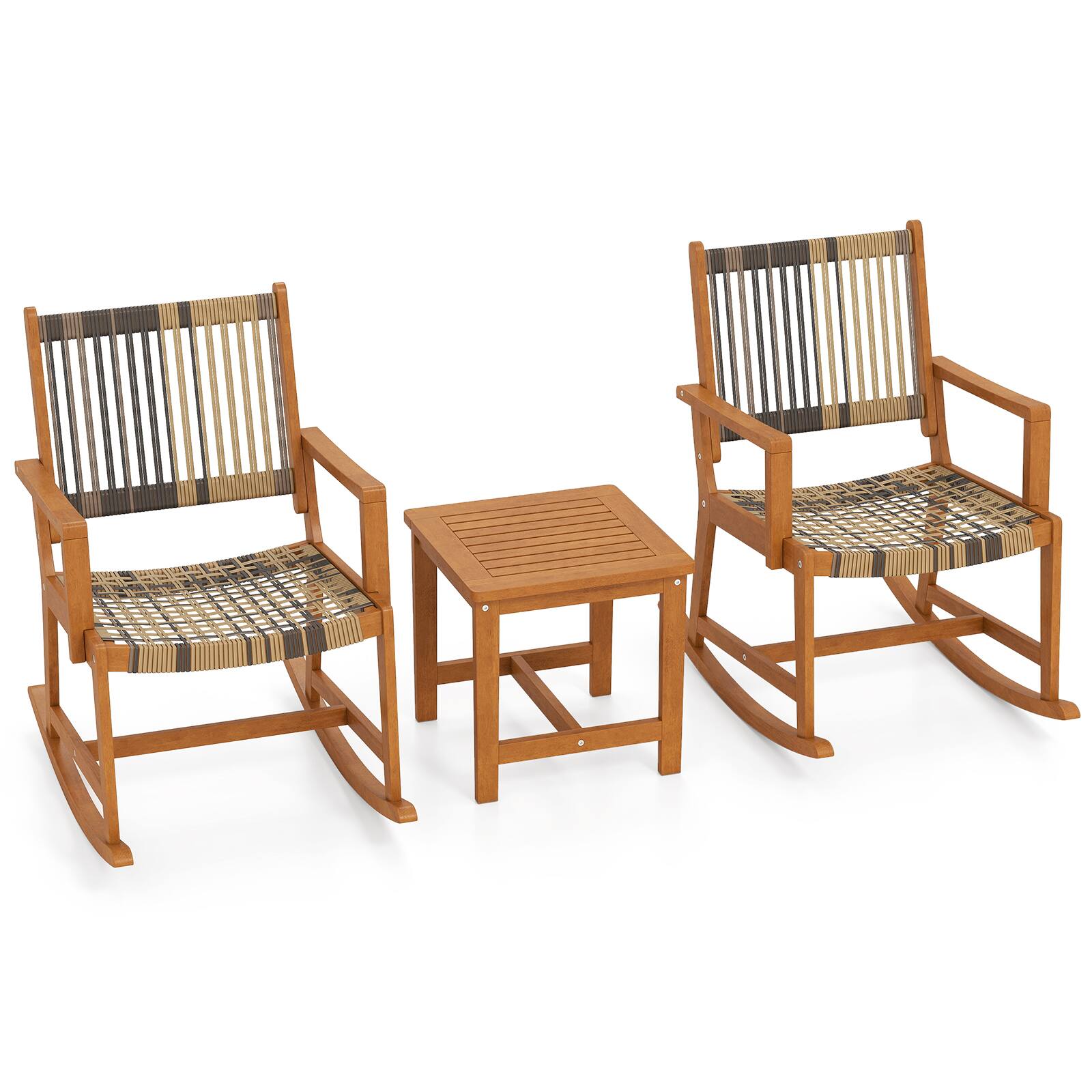 Alt View 9. Gymax - Gymax 3 Pieces Rocking Bistro Set PE Rattan Front Porch Chairs w/ Coffee Table - Mix Brown, Gray.