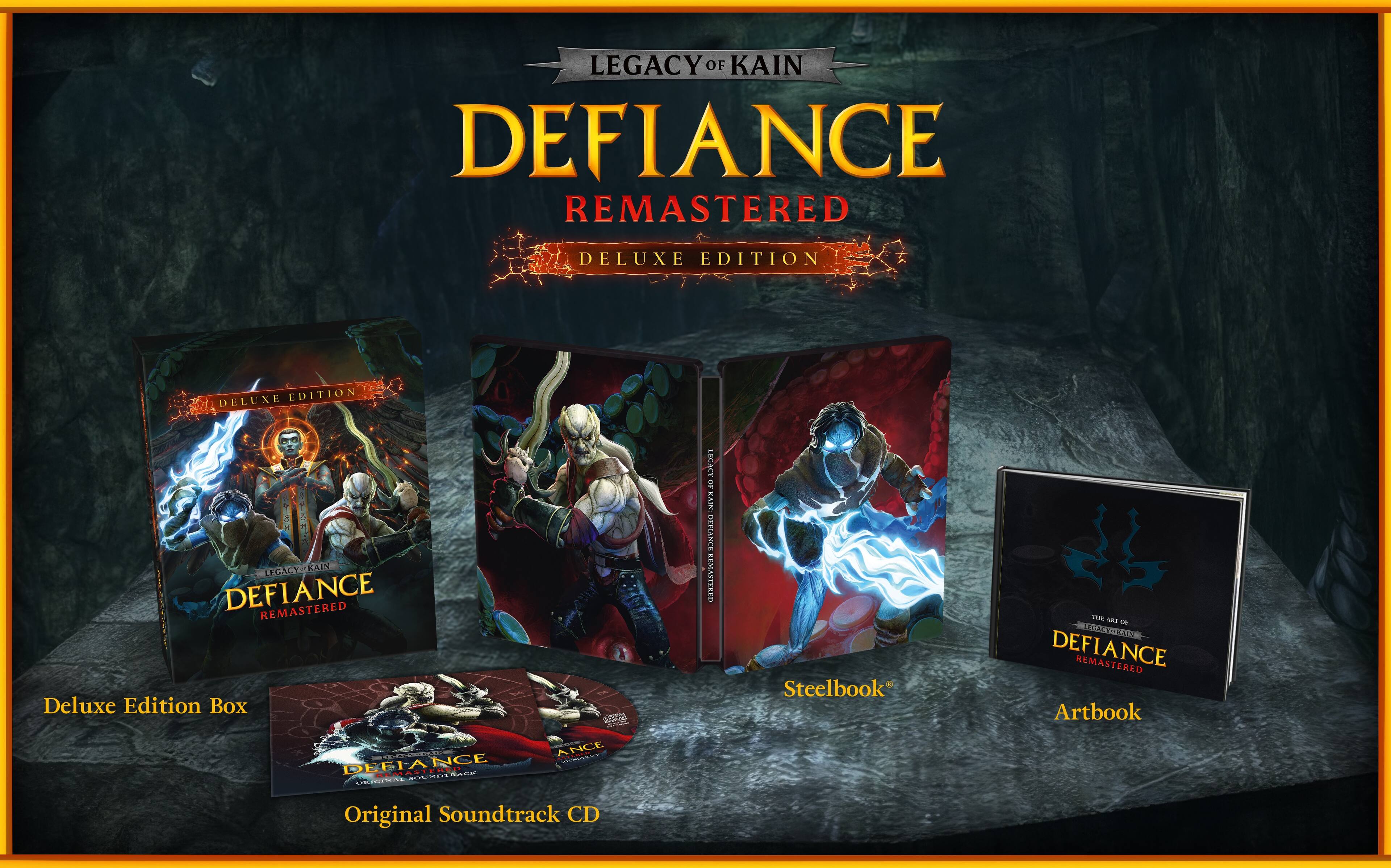 LEGACY OF KAIN DEFIANCE REMASTERED  
DELUXE EDITION  
DELUXE EDITION  
LEGACY OF KAIN DEFIANCE REMASTERED Deluxe Edition Box  
ASSOCIAS  
LEGACY OF KAIN DEFIANCE REMASTERED  
Steelbook  
THE ART OF LEGACY OF KAIN DEFIANCE REMASTERED Artbook  
DEFIANCE REMASTERED Original Soundtrack CD