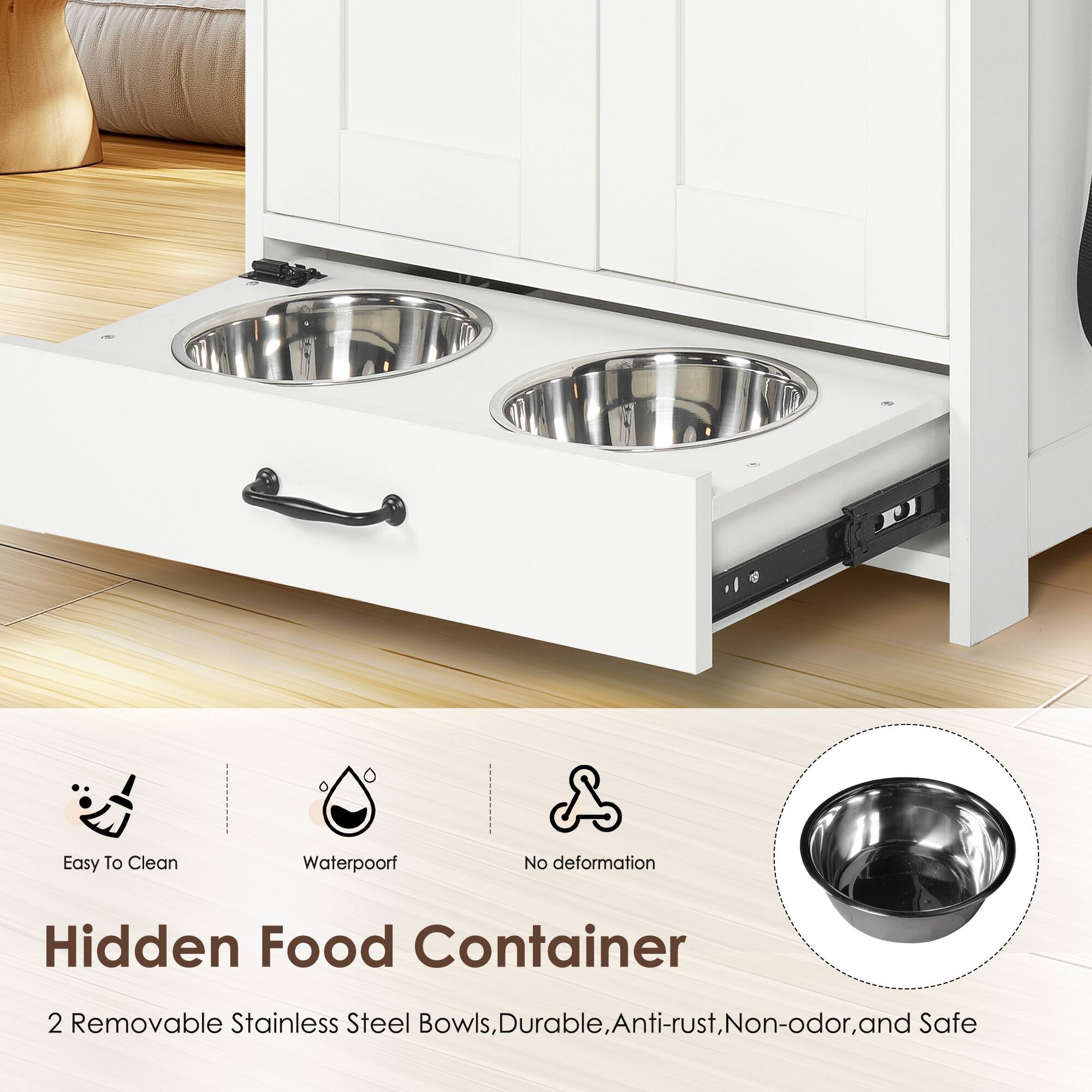 Hidden Food Container

2 Removable Stainless Steel Bowls, Durable, Anti-rust, Non-odor, and Safe

- Easy To Clean
- Waterproof
- No deformation