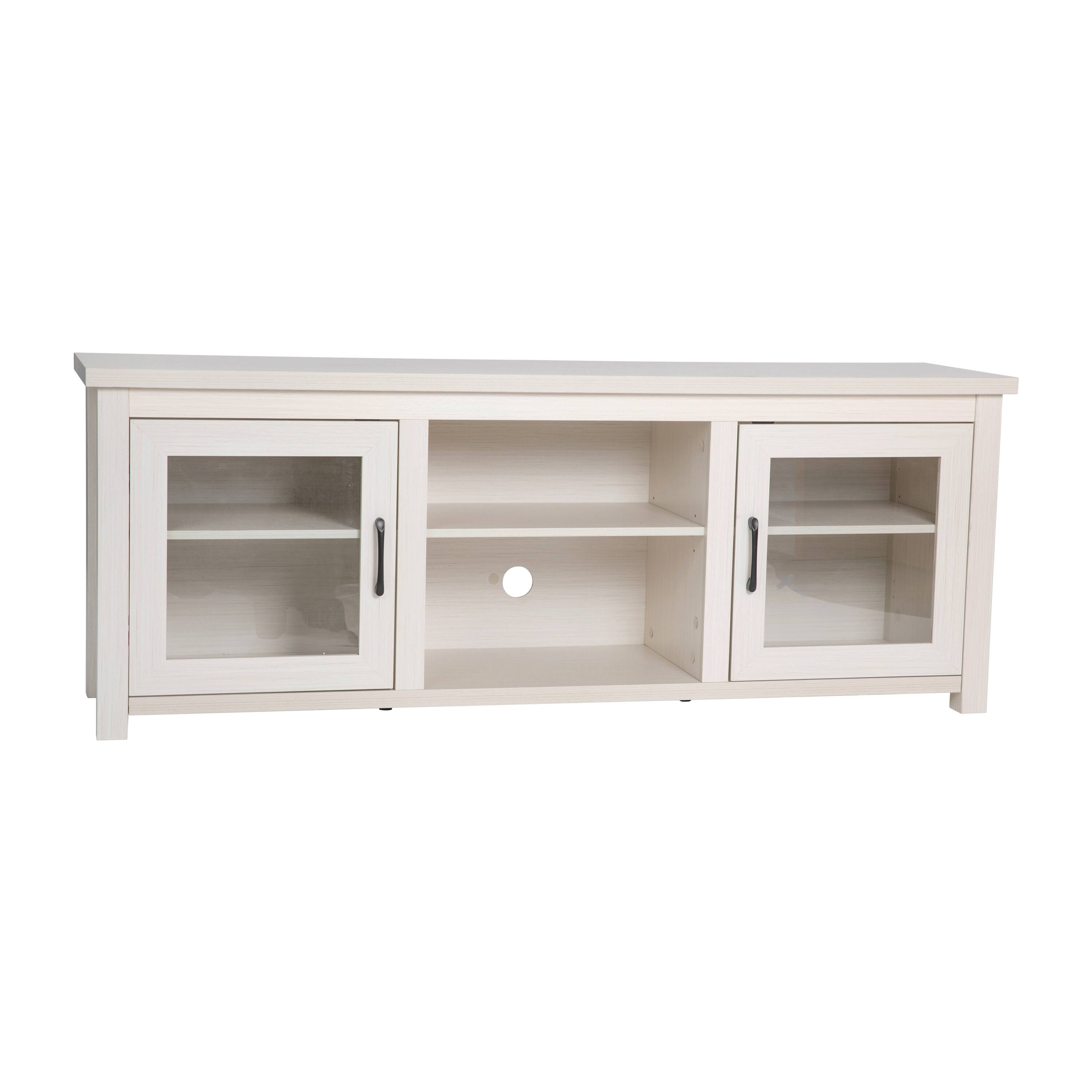 Alt View 1. Emma + Oliver - Liam TV Stand for up to 80" TV's - 65" Media Console with Classic Full Glass Doors & 3 Adjustable Shelves - White Wash.