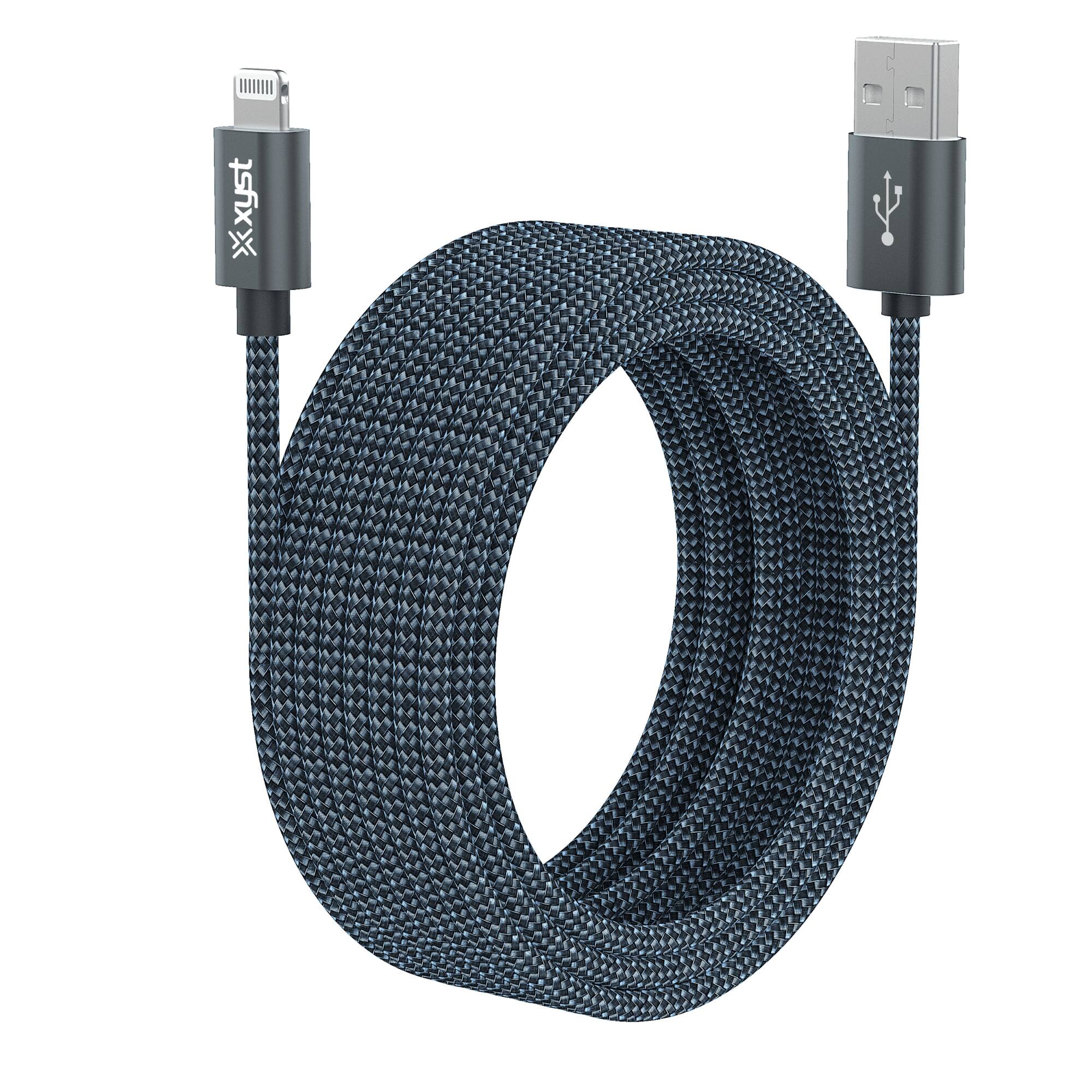 Alt View 6. Xyst - Charge and Sync USB to Lightning Braided Cable 10Ft - Black.