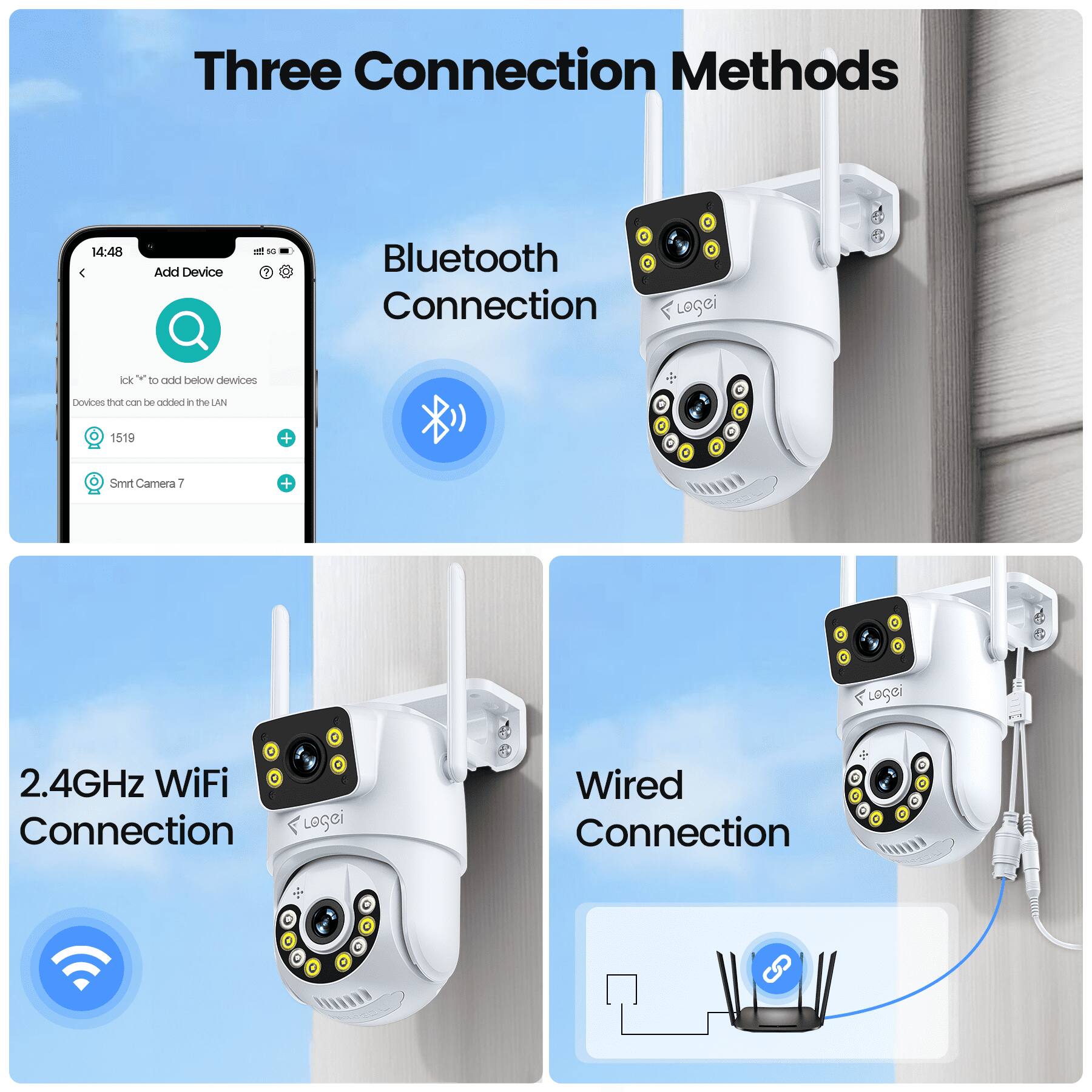 Three Connection Methods

1. Bluetooth Connection
2. 2.4GHz WiFi Connection
3. Wired Connection