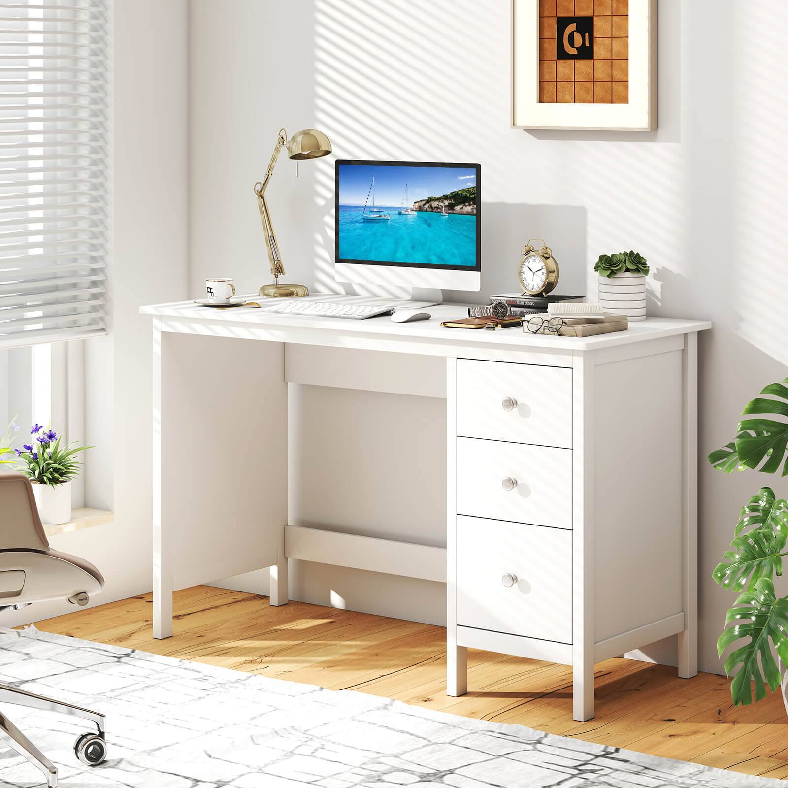 Alt View 1. Costway - Costway Computer Desk with 3 Drawers 48" Wide Writing Desk with Storage Anti-tip Kit - White.