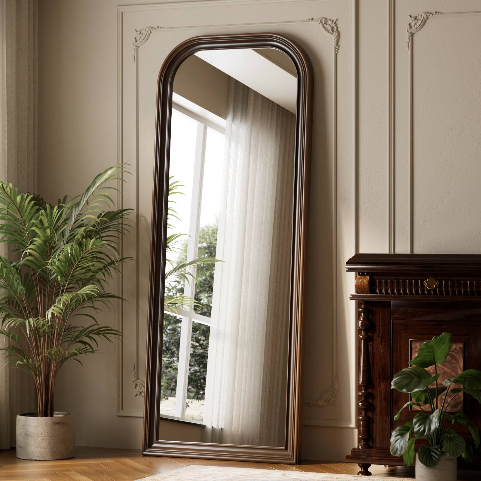 Back. Easly - Antique Bronze 28 in. W x 69 in. H Rectangular PU Frame Full Length Mirror Floor Mirror - Antique Bronze.