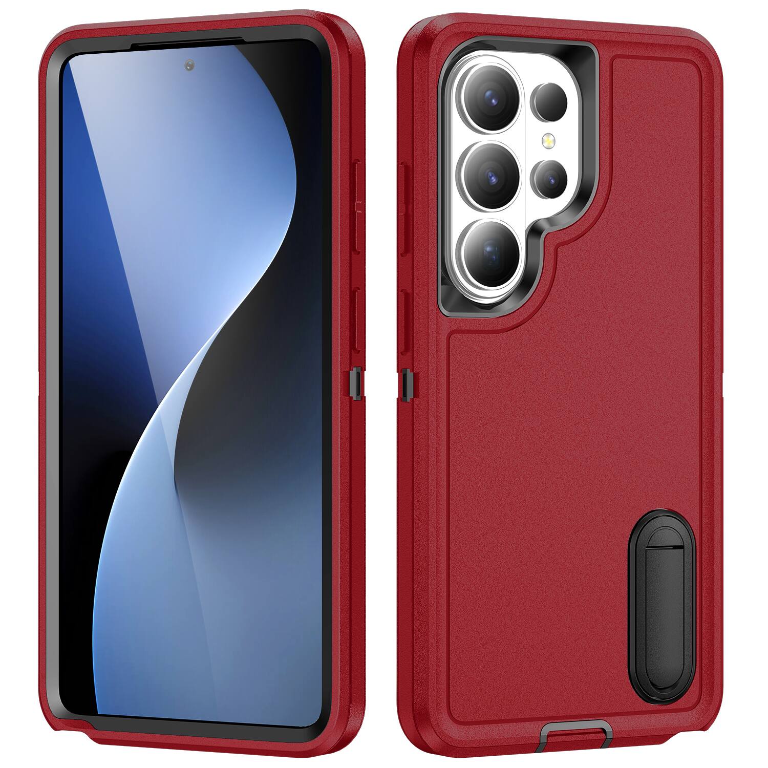 Angle. UUCOVER - Rugged Protective Case for Samsung Galaxy S26 Ultra Built in Kickstand, Shockproof Drop-Proof Dual Layer Armor Cover - Red+Black.