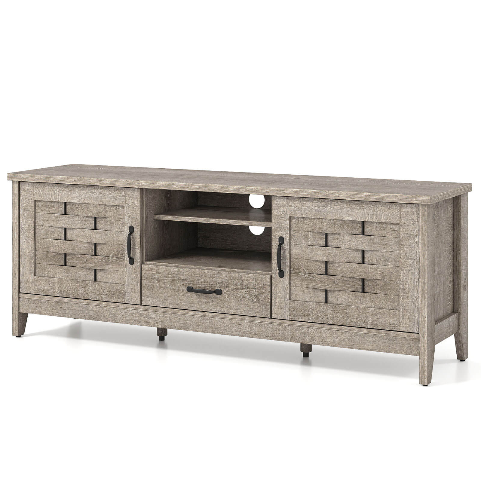 Alt View 8. Costway - Costway TV Stand with 2 Woven Accent Doors, Storage Drawer 3 Adjustable Shelves for 65" TVs - Rustic Oak.