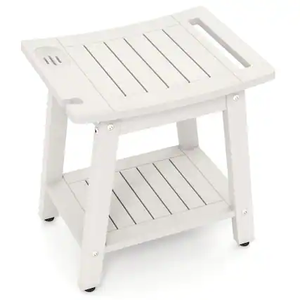 Front. SlickBlue - Bathroom Shower Bench with Handle and Convenient Shower Head Slot - White.