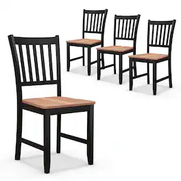 Costway - Set of 4 Dining Chair Kitchen Spindle Back Side Chair with Solid Wooden Legs - Black,Walnut