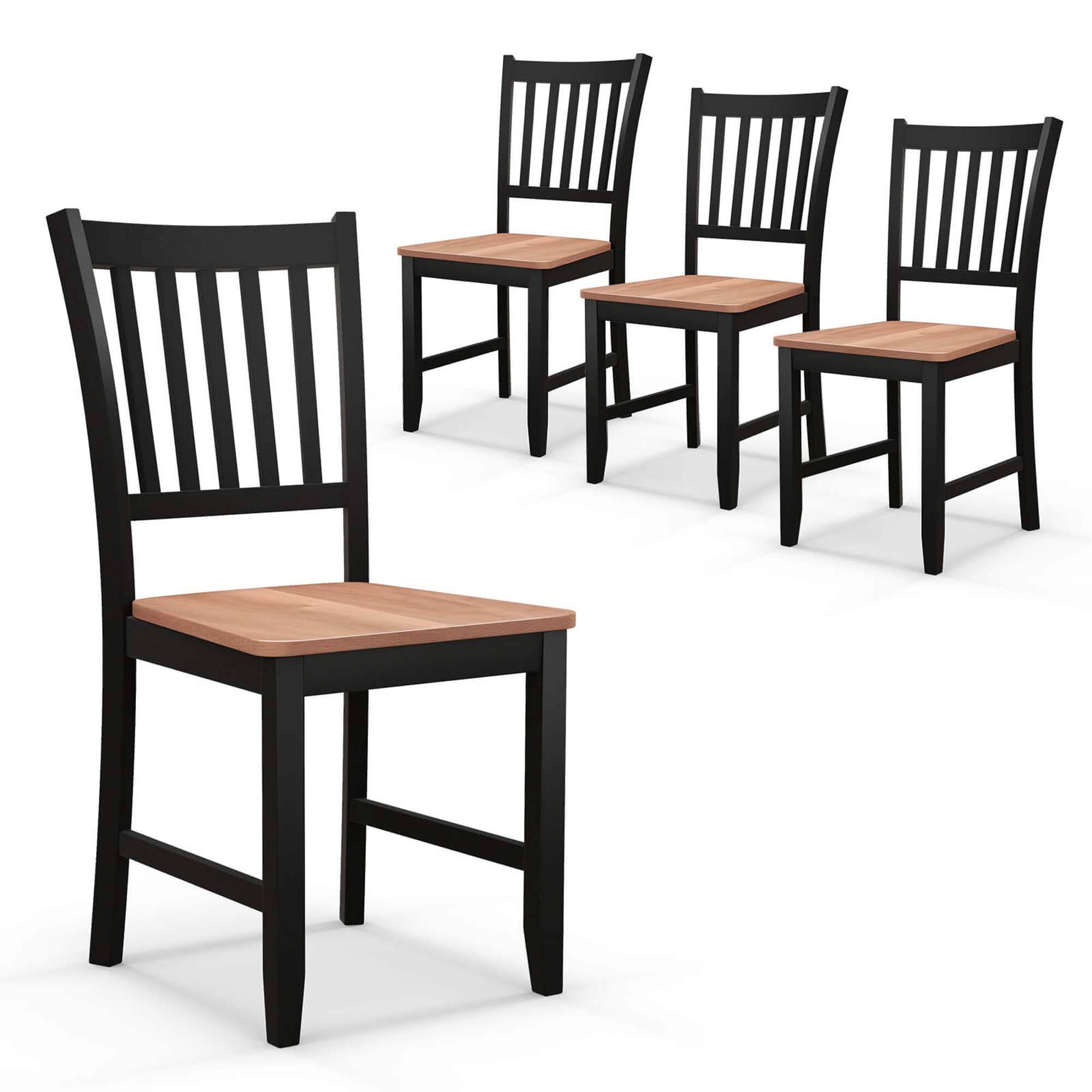 Front. Costway - Costway Set of 4 Dining Chair Kitchen Spindle Back Side Chair with Solid Wooden Legs - Black,Walnut.