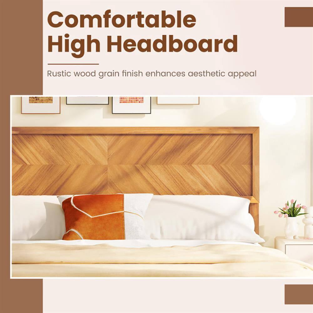 Comfortable High Headboard  
Rustic wood grain finish enhances aesthetic appeal