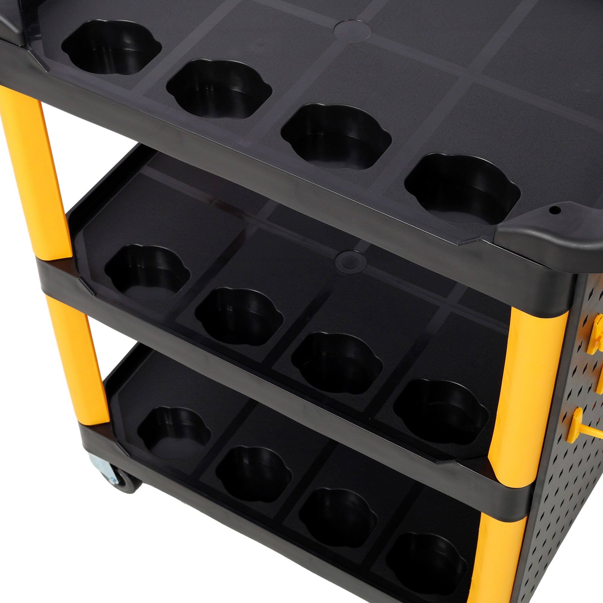 Alt View 4. Boyel Living - 17 Inches 3 Tier Black Yellow Rolling Plastic Utility Tool Cart With Wheels Panel Hook - Yellow.