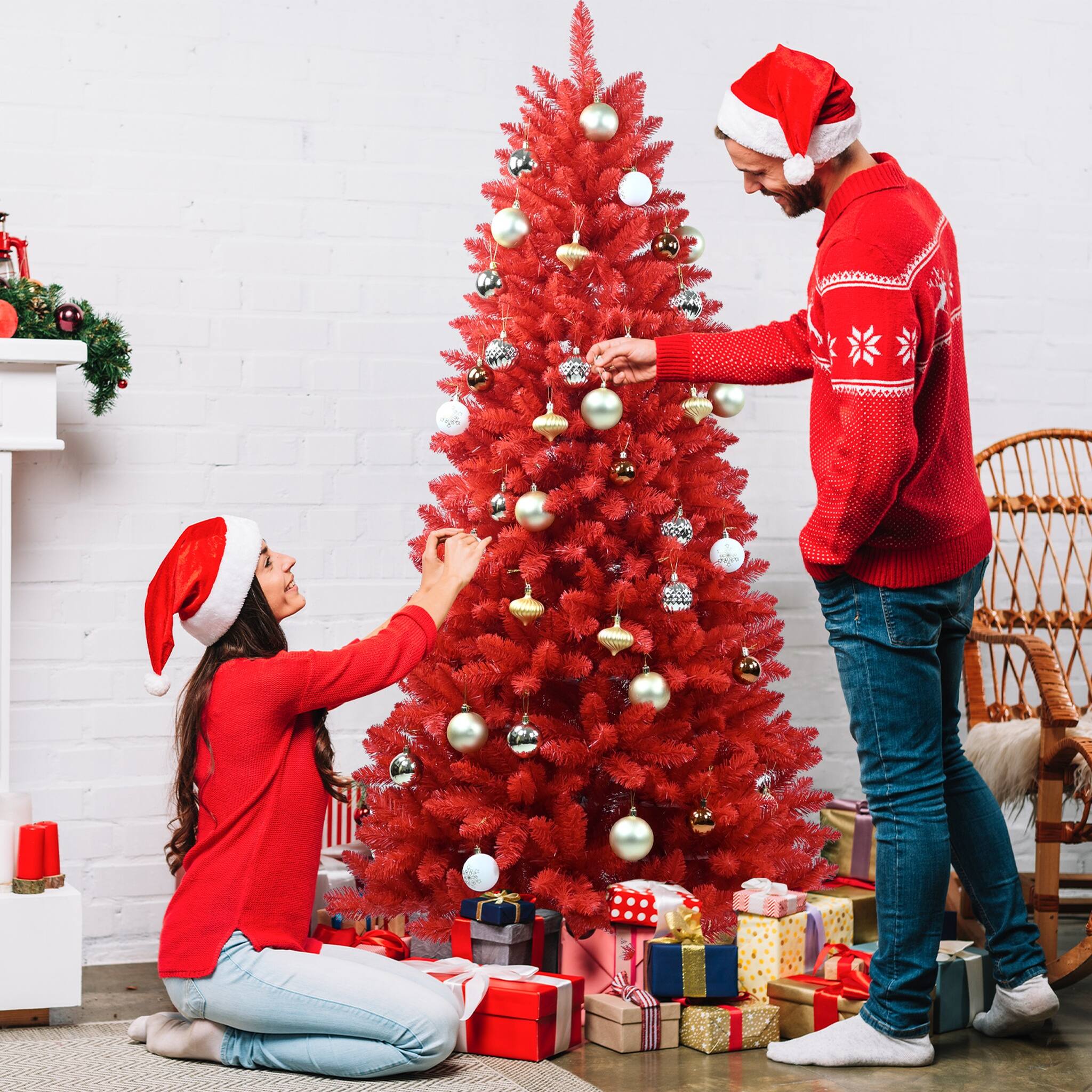 Alt View 8. Forest'nSky - 5 ft. Red PVC Artificial Christmas Tree with 624 Tips and Metal Stand - Red.