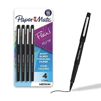 Paper Mate Flair!  
Felt Tip  
WON'T BLEED THROUGH PAPER  
VIVID COLORS  
4  
0.7mm MEDIUM