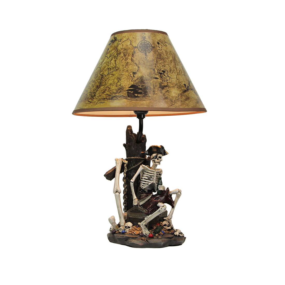 Zeckos SET OF 2 Pirate Skeleton W/ Treasure Table Lamps W/ Shades