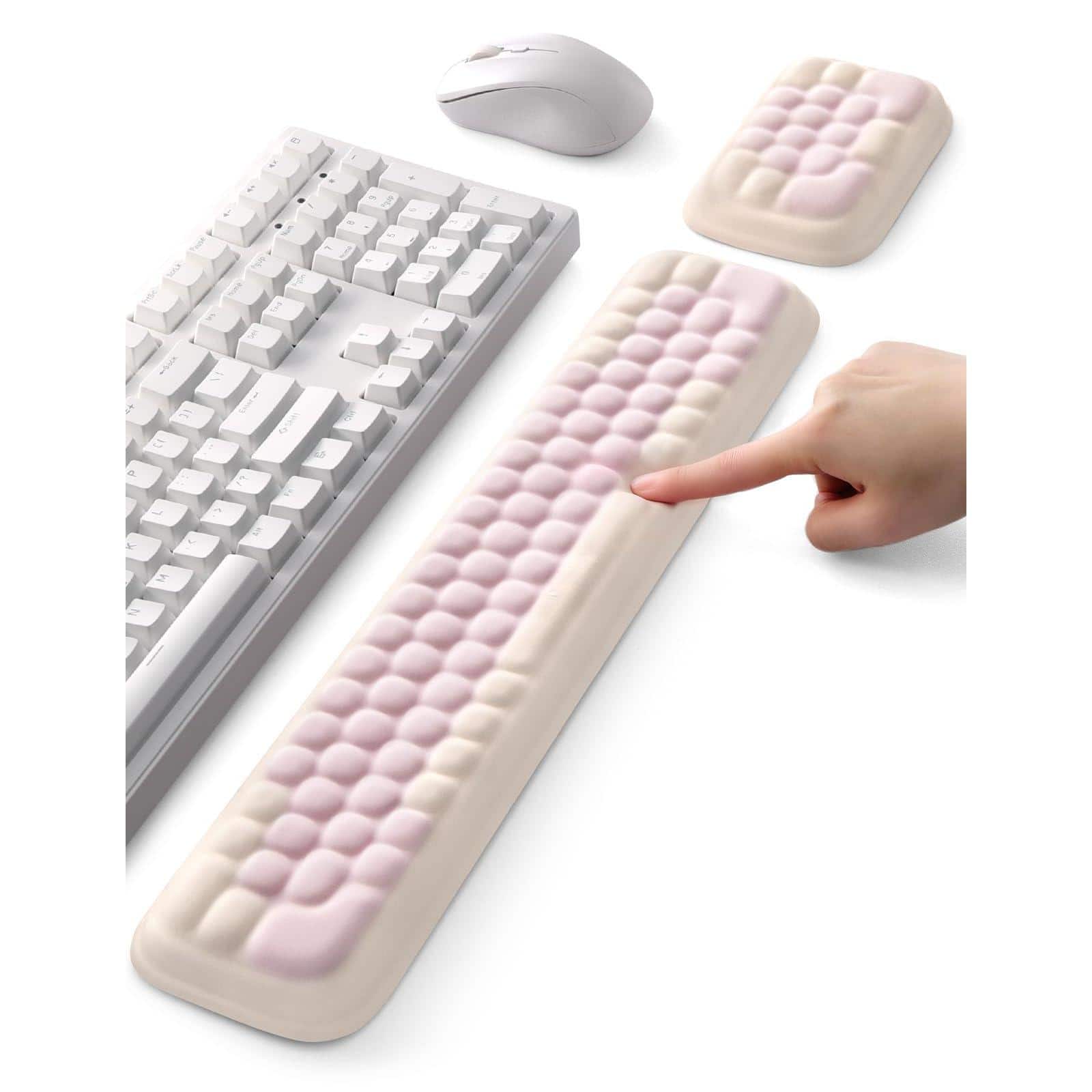 Cozy Serene - And Mouse Wrist Rest Set Computer Pad Support Keypad Hand Combo Memory Foam Typing Desk Accessory Carpal Tunnel Cushion - Pastel Pink and Cream White