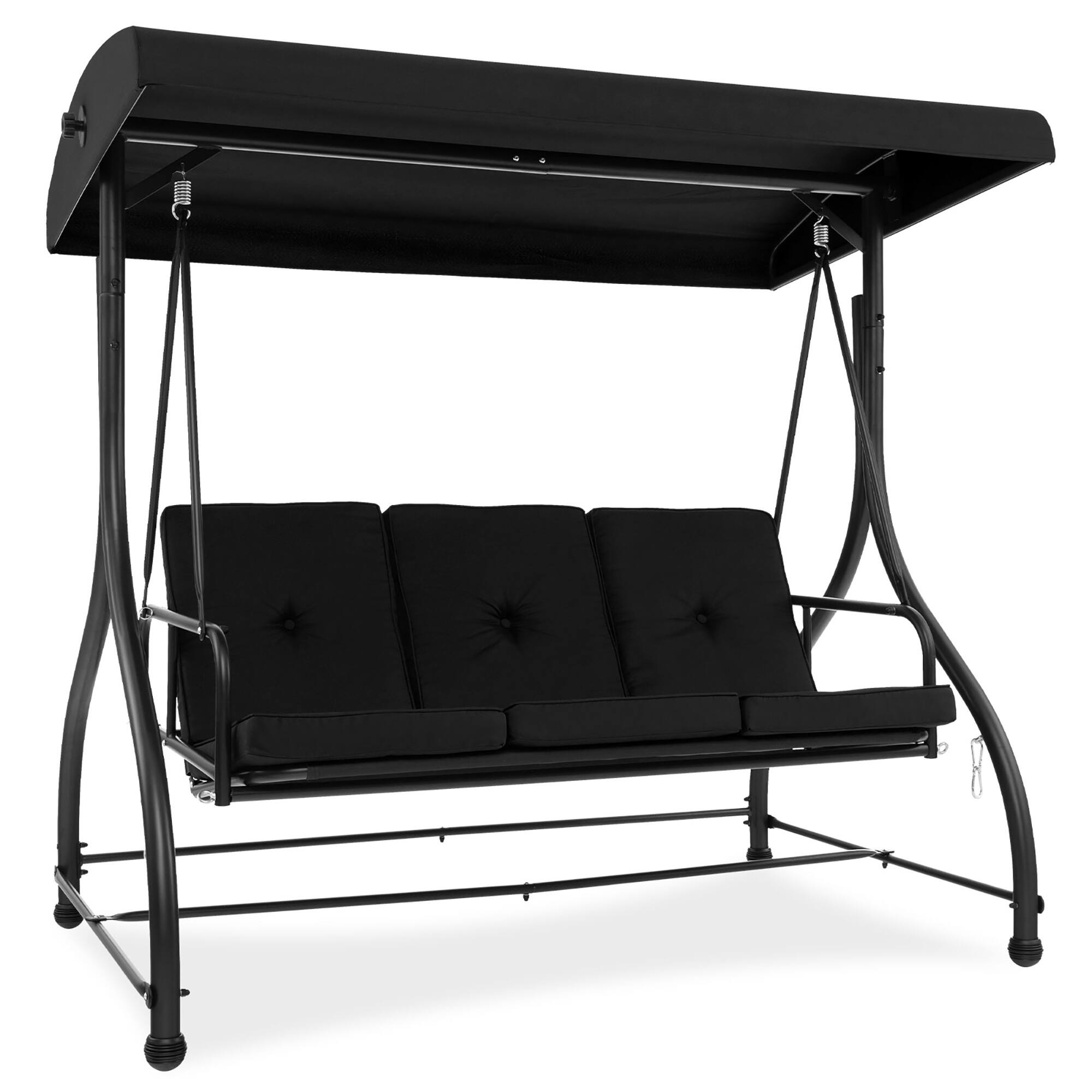 Alt View 1. Gymax - Gymax Converting Patio Swing Chair Porch Swing Bed w/Adjustable Canopy & Thickened Cushion Black - Black.