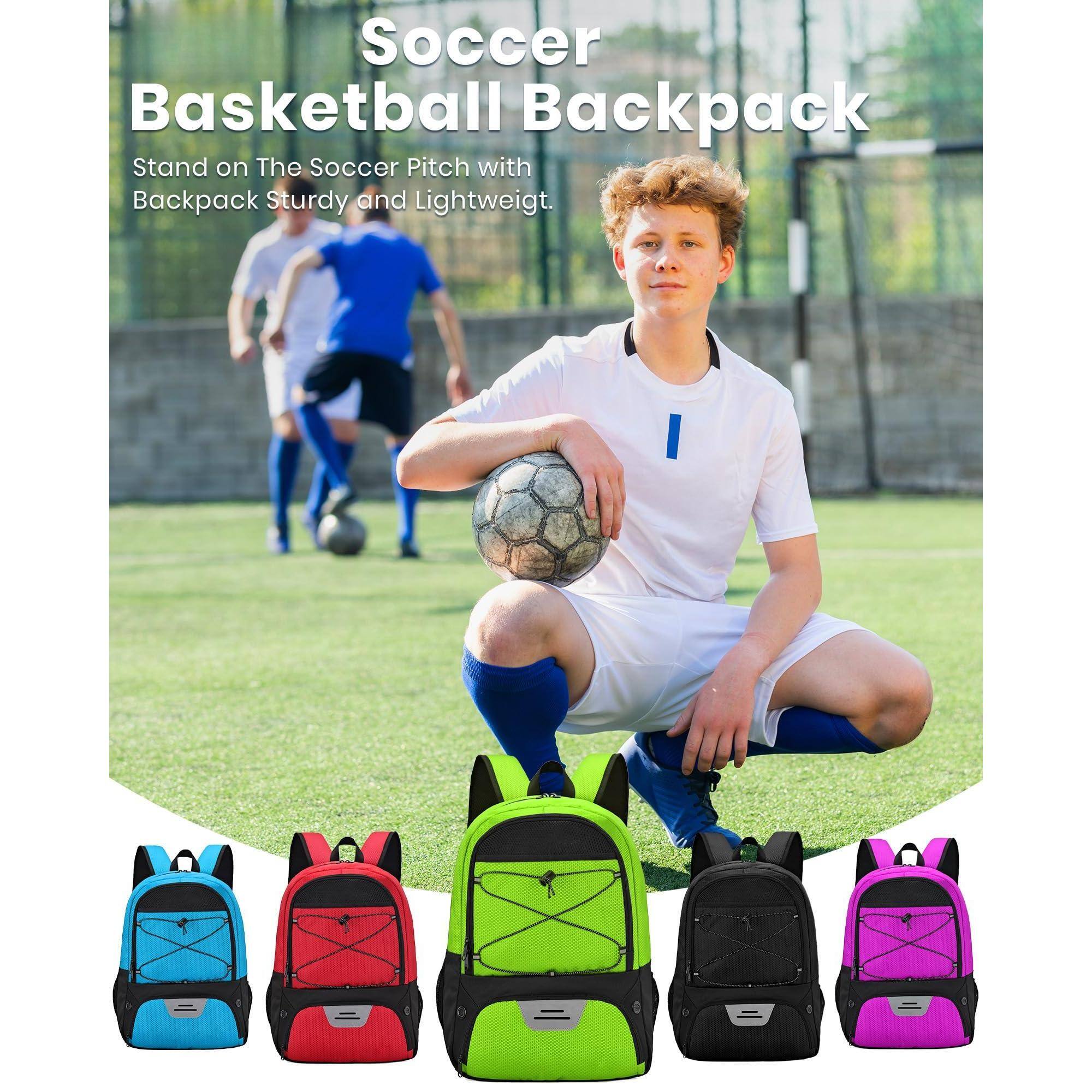 Live At Space HMLIN Soccer Backpack Basketball With Ball Compartment Shoe Sports Bag For Football Volleyball Zipper Green