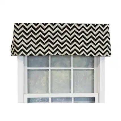 Front. RLF Home - RLF Home Zig-Zag Tailored 100% Cotton with Fully Lined 3" Rod Pocket Valnance for Windows 50" x 14" Onyx - Onyx.