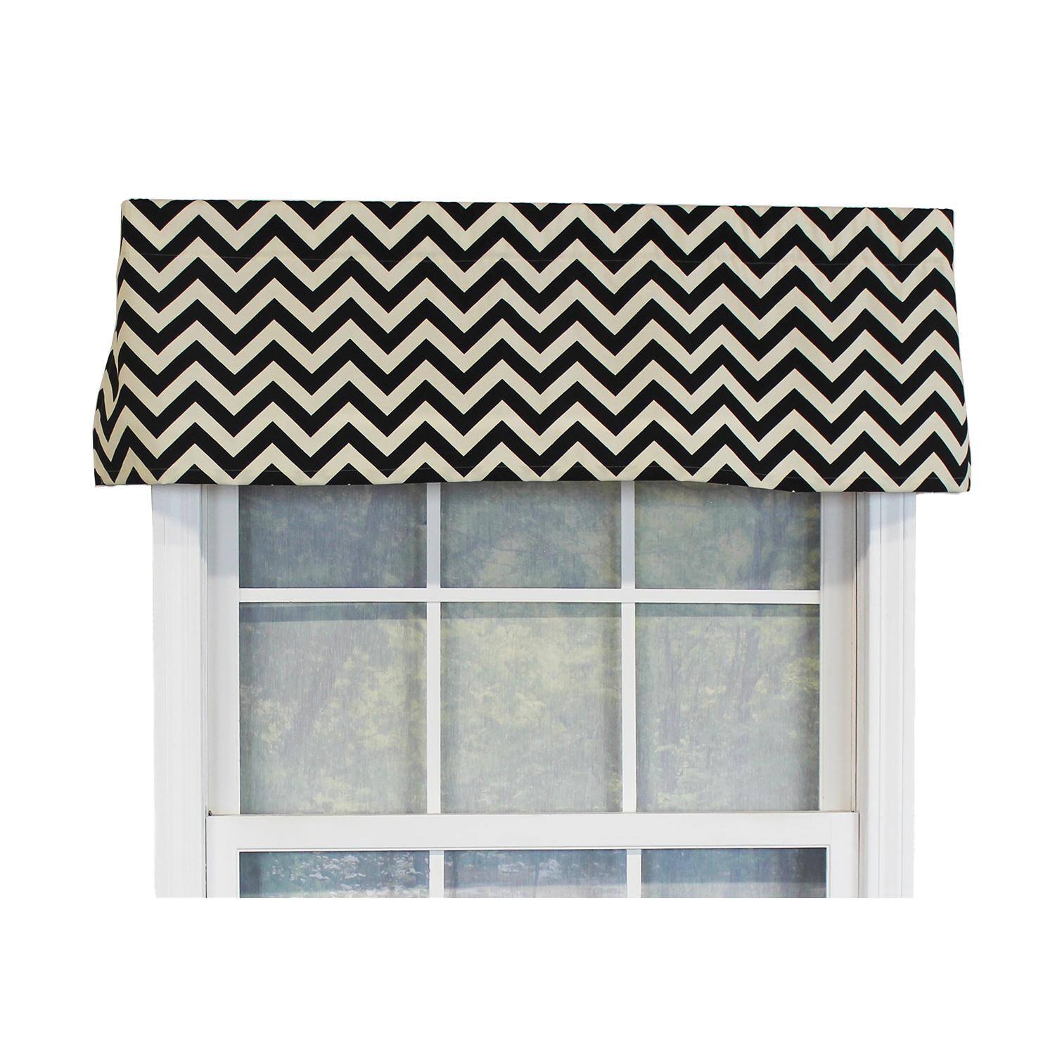Front. RLF Home - RLF Home Zig-Zag Tailored 100% Cotton with Fully Lined 3" Rod Pocket Valnance for Windows 50" x 14" Onyx - Onyx.