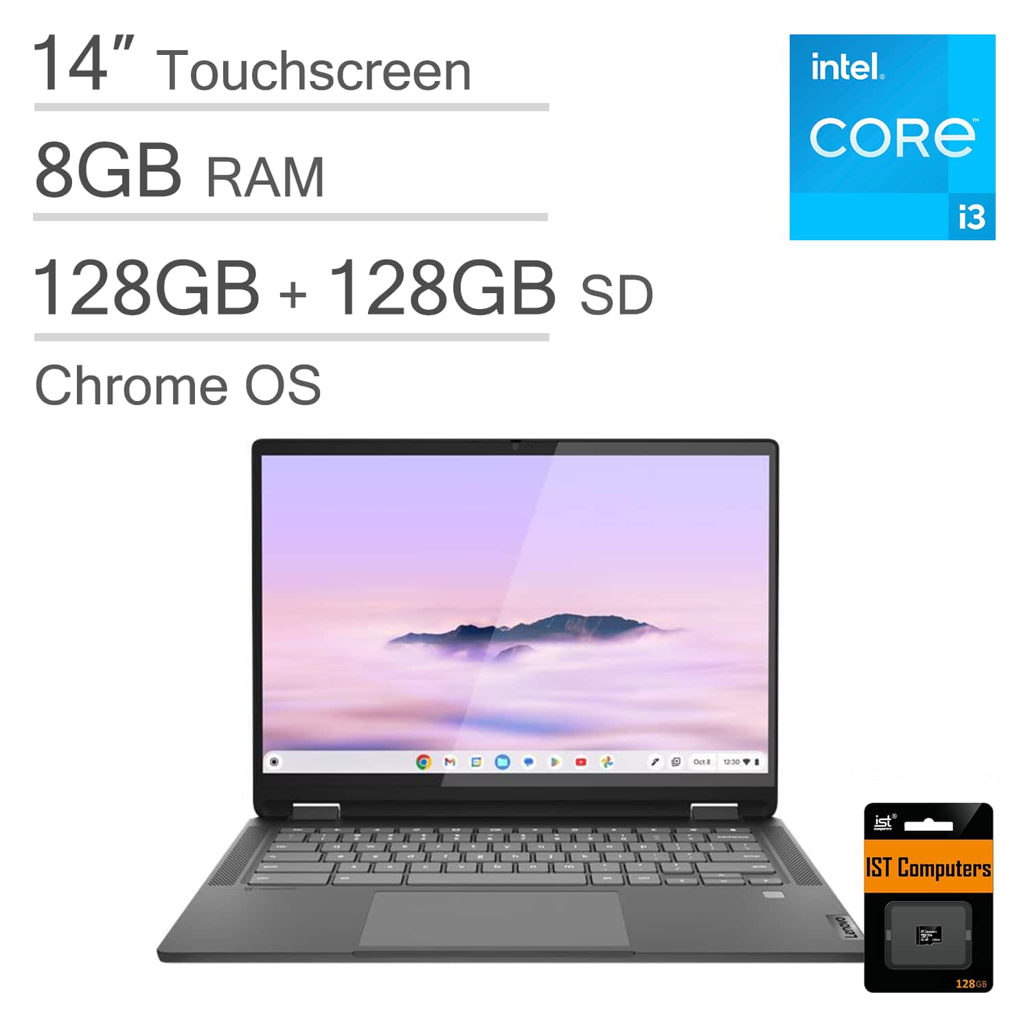 Lenovo - Flex 5i Chromebook Plus Laptop with Gemini - 14" 2K Touchscreen - Intel i3 1315U 2023 - 8GB RAM - 256GB SSD - Storm Grey