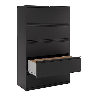 Alt View 3. Staples - HL8000 Commercial 5 File Drawers Lateral File Cabinet, Locking, Black, Letter/Legal, 42"W (21748D) - Black.