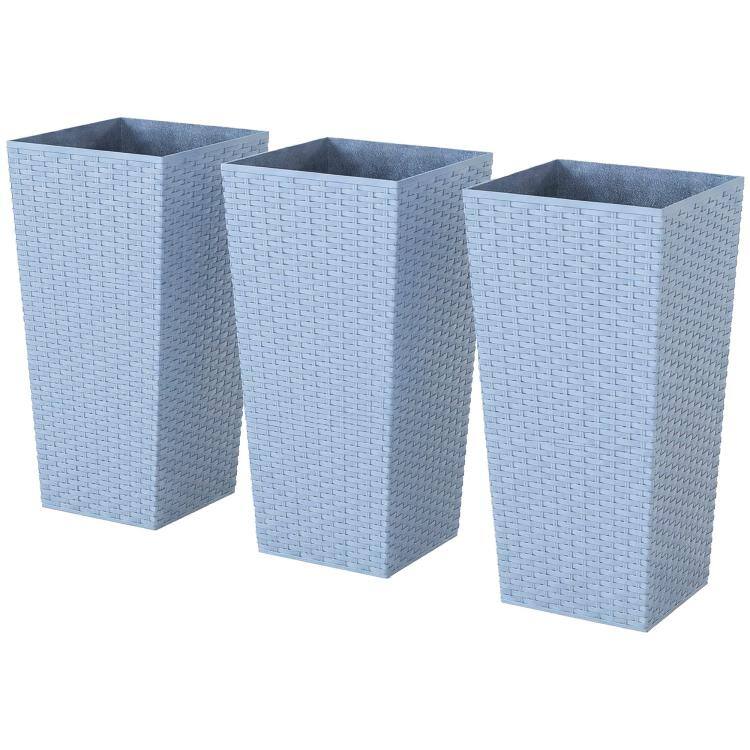 Alt View 10. PULUZ - Tall Planters for Outdoor Plants Set of 3, 24 In Taper Planters with Drainage Holes, Rattan Decor Plant Pots - Light Gray.