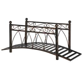 Outsunny - 3.3' Metal Arch Zen Garden Bridge with Safety Siderails, Decorative Footbridge - Bronze