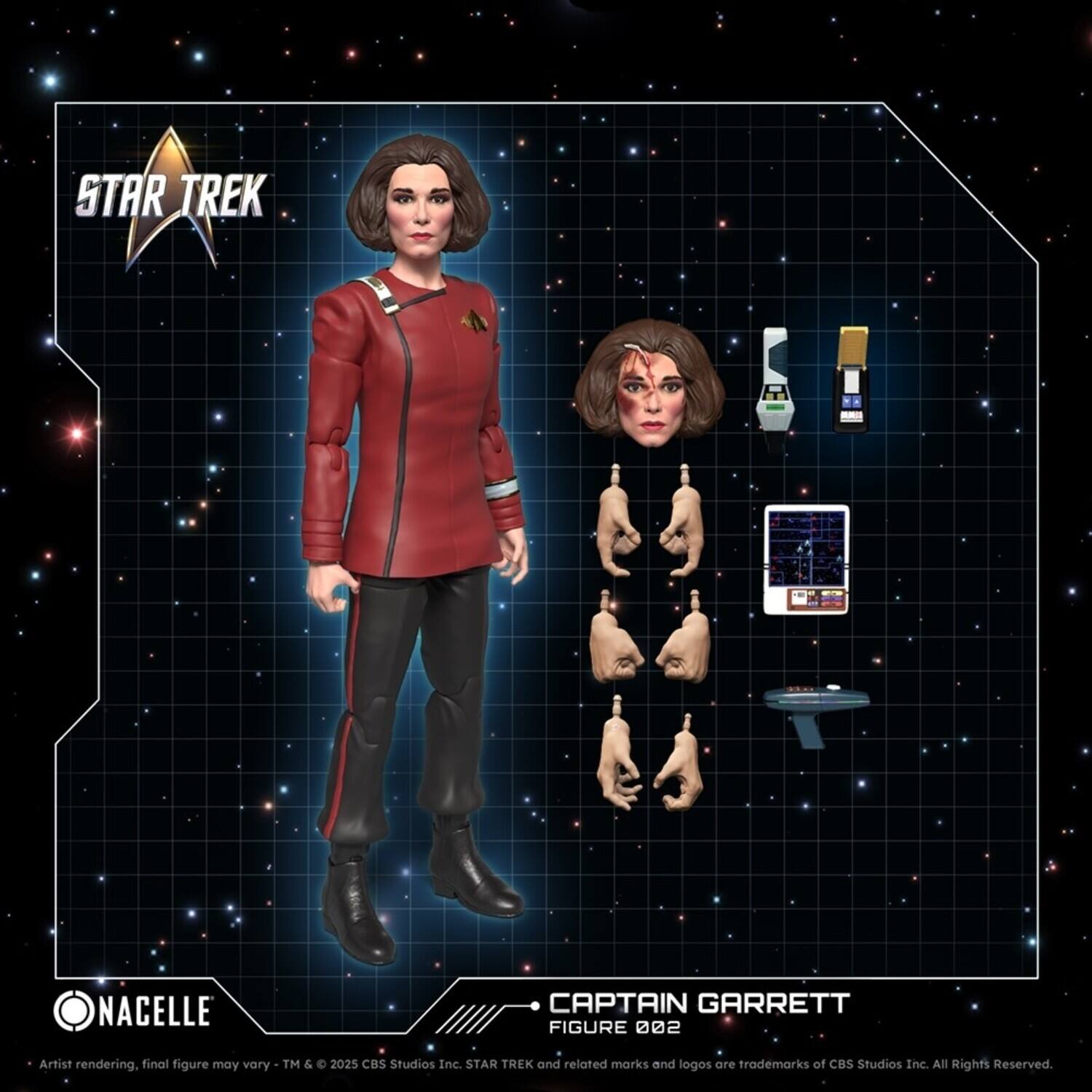 STAR TREK NACELLE CAPTAIN GARRETT FIGURE 002

Artist rendering, final figure may vary

TM & © 2025 CBS Studios Inc. STAR TREK and related marks and logos are trademarks of CBS Studios Inc. All Rights Reserved.