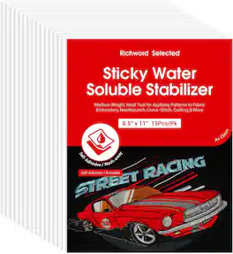 Poolin - Richword Printable 15PCS Sticky Water-Soluble Embroidery Stabilizer Sheets 8.5" x 11" Wash Away Embroidery Paper