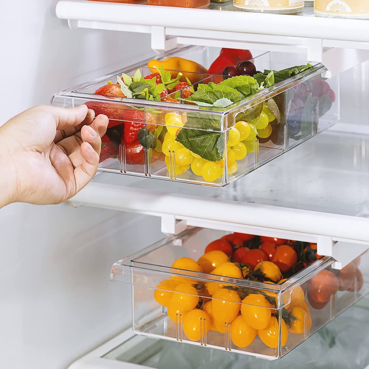 Left. Sorbus - Sorbus Pull Out Fridge Drawer, Attachable Deli Drawer, Clear Plastic Adjustable Refrigerator Storage Bin - Clear.