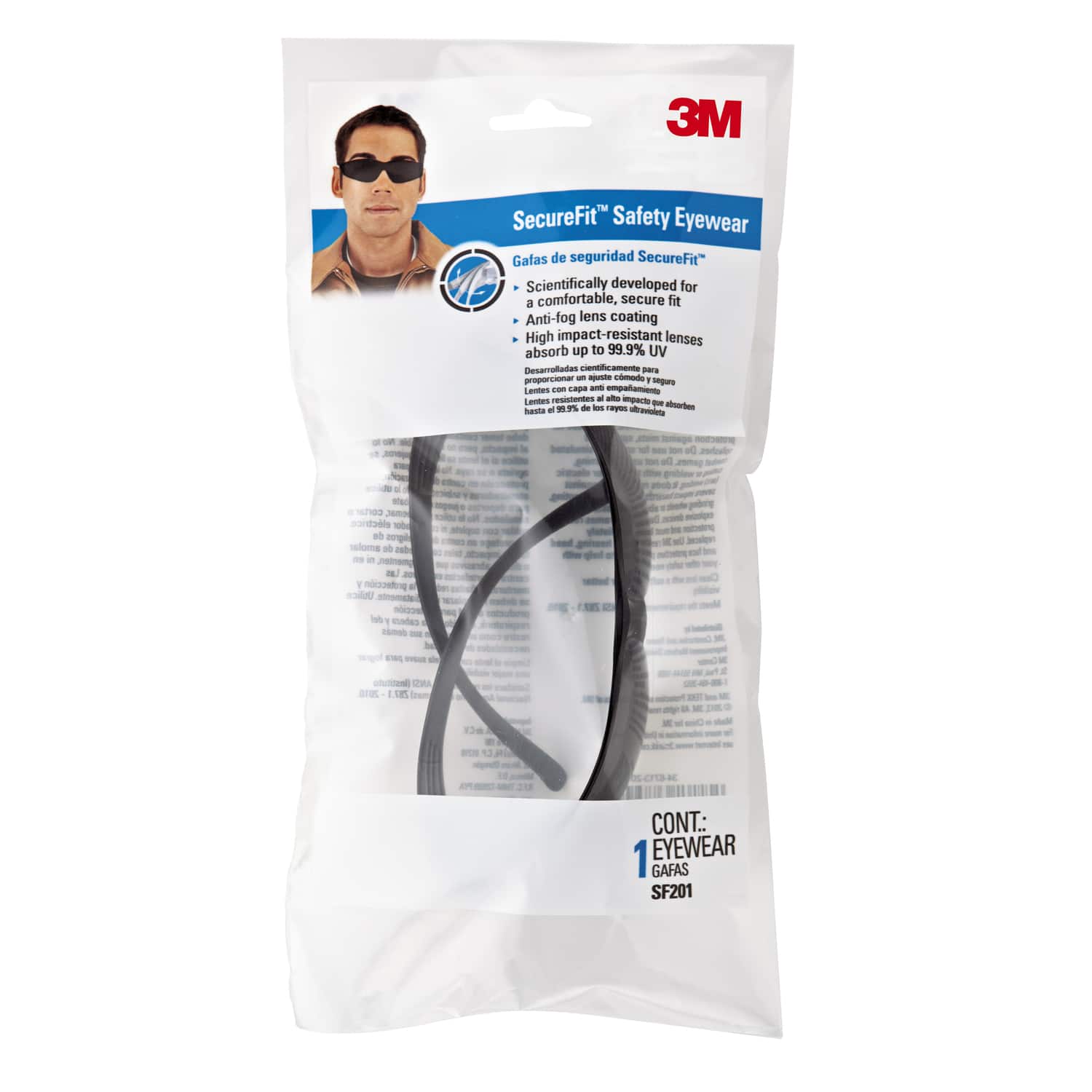 3M - SecureFit Anti-Fog Safety Glasses Tinted Lens Frame 1 pc - Black