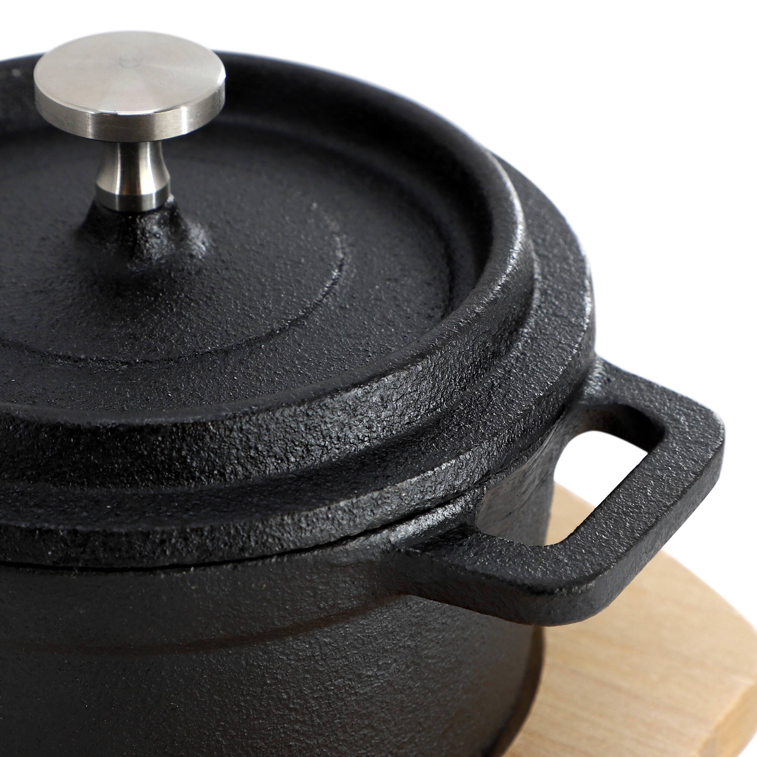 Alt View 3. MegaChef - MegaChef 4 Piece Cast Iron 8 Ounce Mini Dutch Oven with Wood Tray - Black.