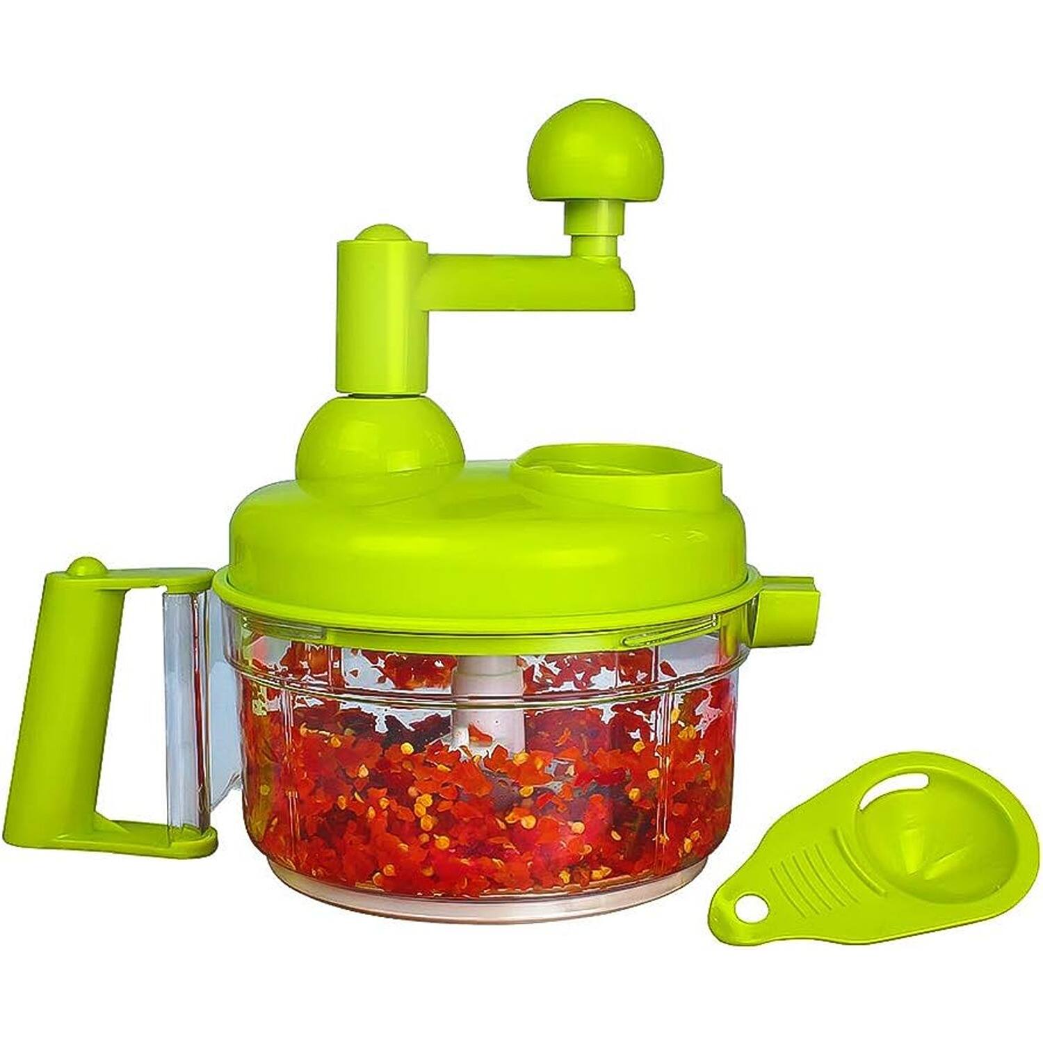 Front. PARKER SLATER - 8-in-1 Manual Food Processor: Chopper, Mixer, Blender, Mincer, Egg Separator, Grinder, Dicer with 1200ml Container. - Green.