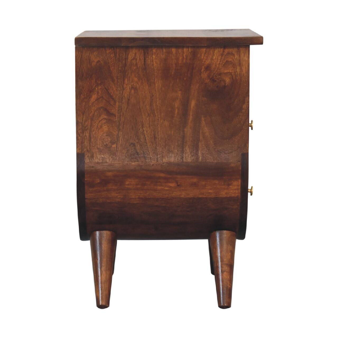 Alt View 4. Artisan Furniture - Artisan Furniture Solid Wood Split Chestnut Nightstand, 2 Drawers, 1 Open Slot, Nordic Legs, Dark Brown - Chestnut.