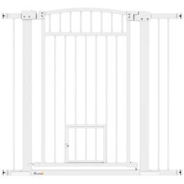 Pawhut - Pet Gate Indoor with Cat Door, 30"-41" Dog Gate, Extra Wide, 3"/5.5" Extension Kits, Pressure/Hardware Mounted, 37" High