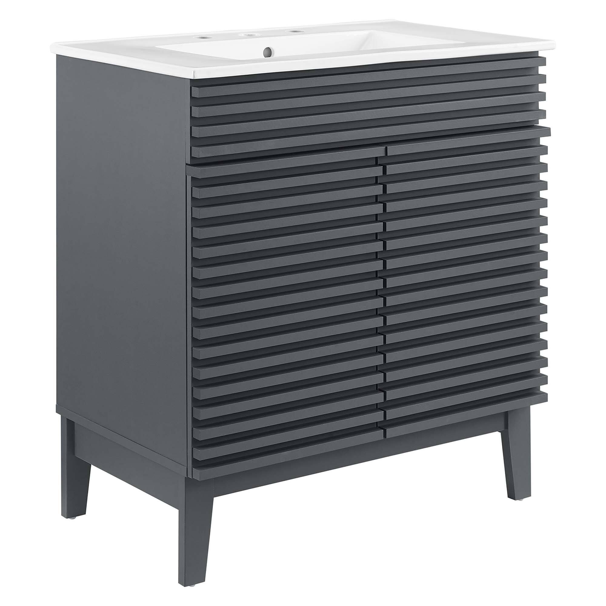 Angle. Modway - Render 30" and 36" Bathroom Vanities with White Basin Included - Gray White.
