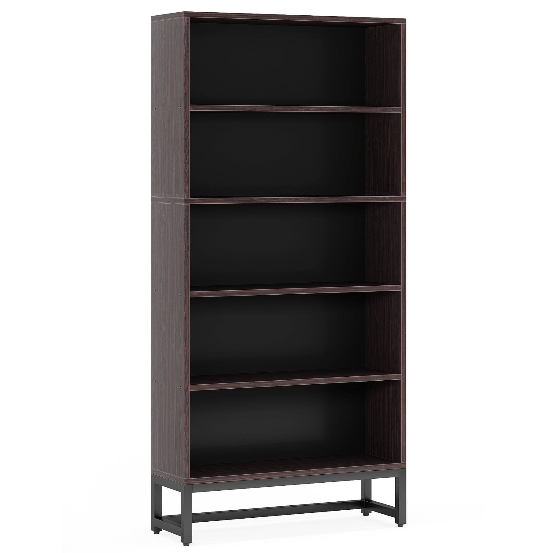 Left. Kadyn - Kadyn Bookshelf, Tall Library Shelf - Sturdy Construction for Heavy Hardbacks, Figures & More,Brown - Sandalwood.