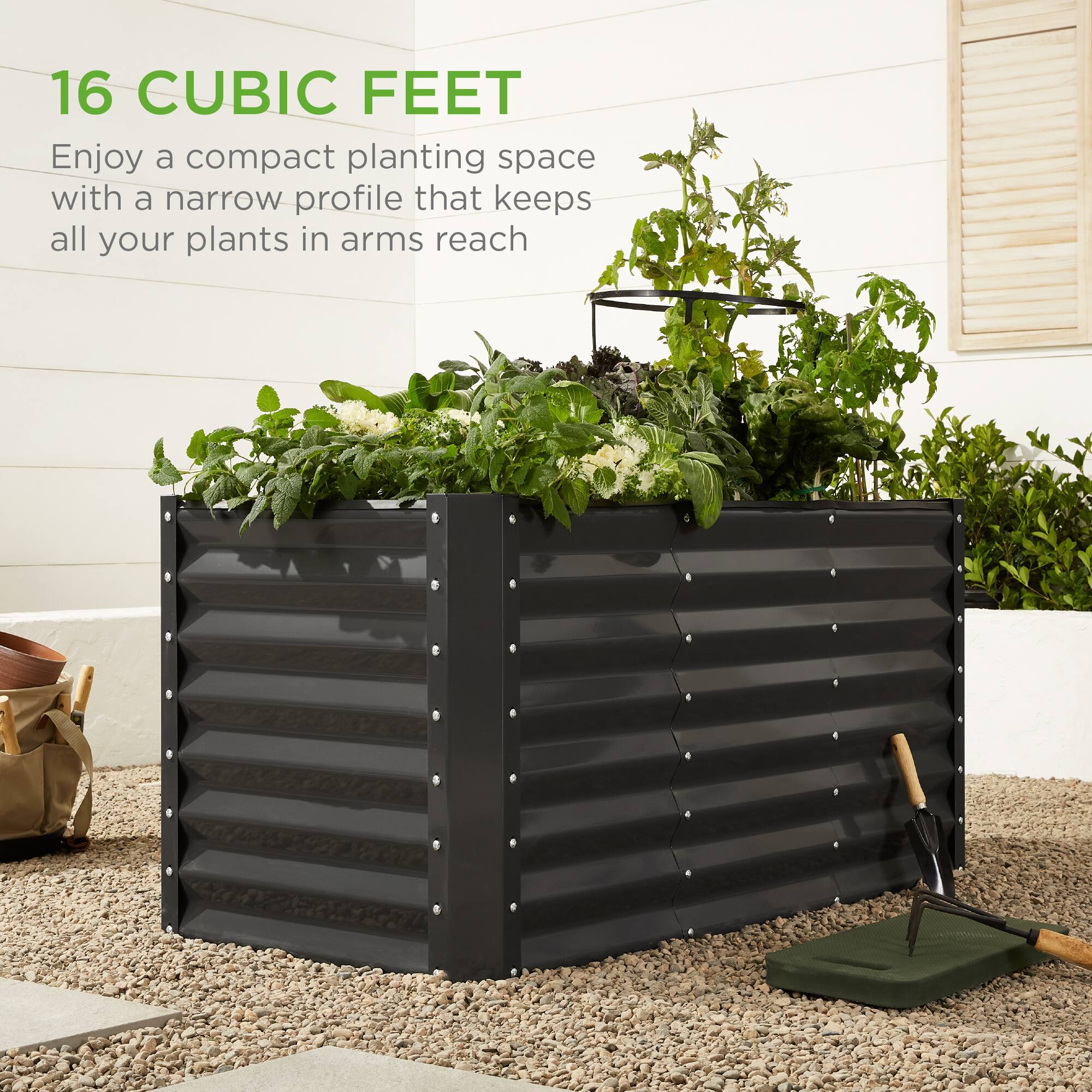 16 CUBIC FEET

Enjoy a compact planting space with a narrow profile that keeps all your plants in arms reach