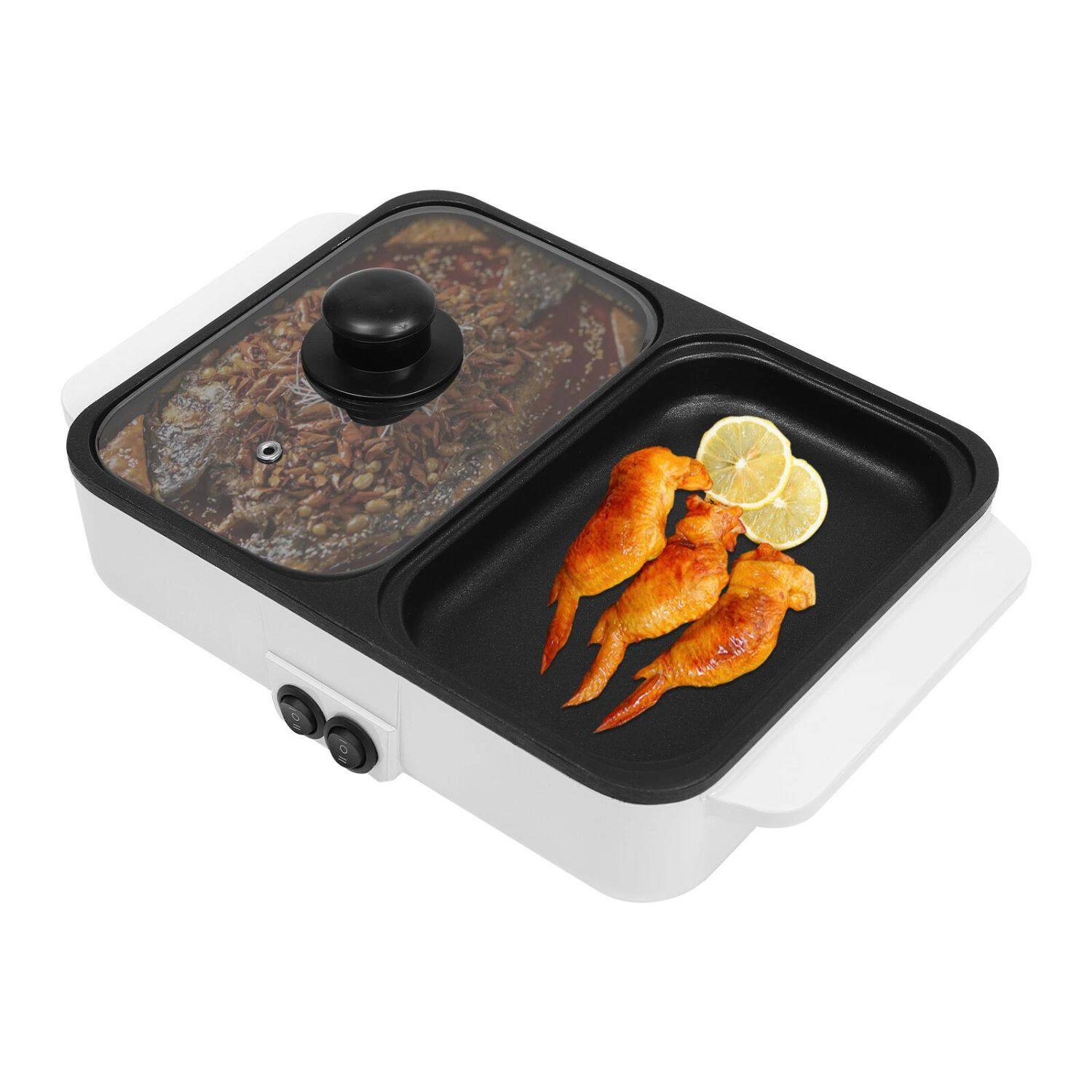 Alt View 2. Home Collection - 2-in-1 Electric Hot Pot with Non-Stick BBQ Grill – 1200W Dual Cooking Shabu Hot Pot and Barbecue Pan - White.