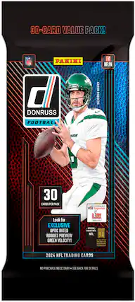 30-Card Value Pack! NFL Panini JB Donruss Football Aaron Rodgers 2 NFLPA Optic Rated Rookies 30 Cards Per Pack Look for Exclusive Optic Rated Rookies Preview Green Velocity! Kjd Reporter LOX -ti_ OFFICIAL D00 PANINI NFTs NFL P AUT M NCTON 1Ou TARD A is BLOCKCHAIN TECHNOLOGY! 2024 NFL Trading Cards No Purchase Necessary See Back for Details.